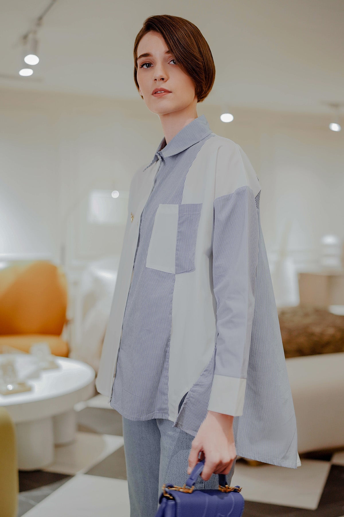 Oversized Combi Shirt - Blue