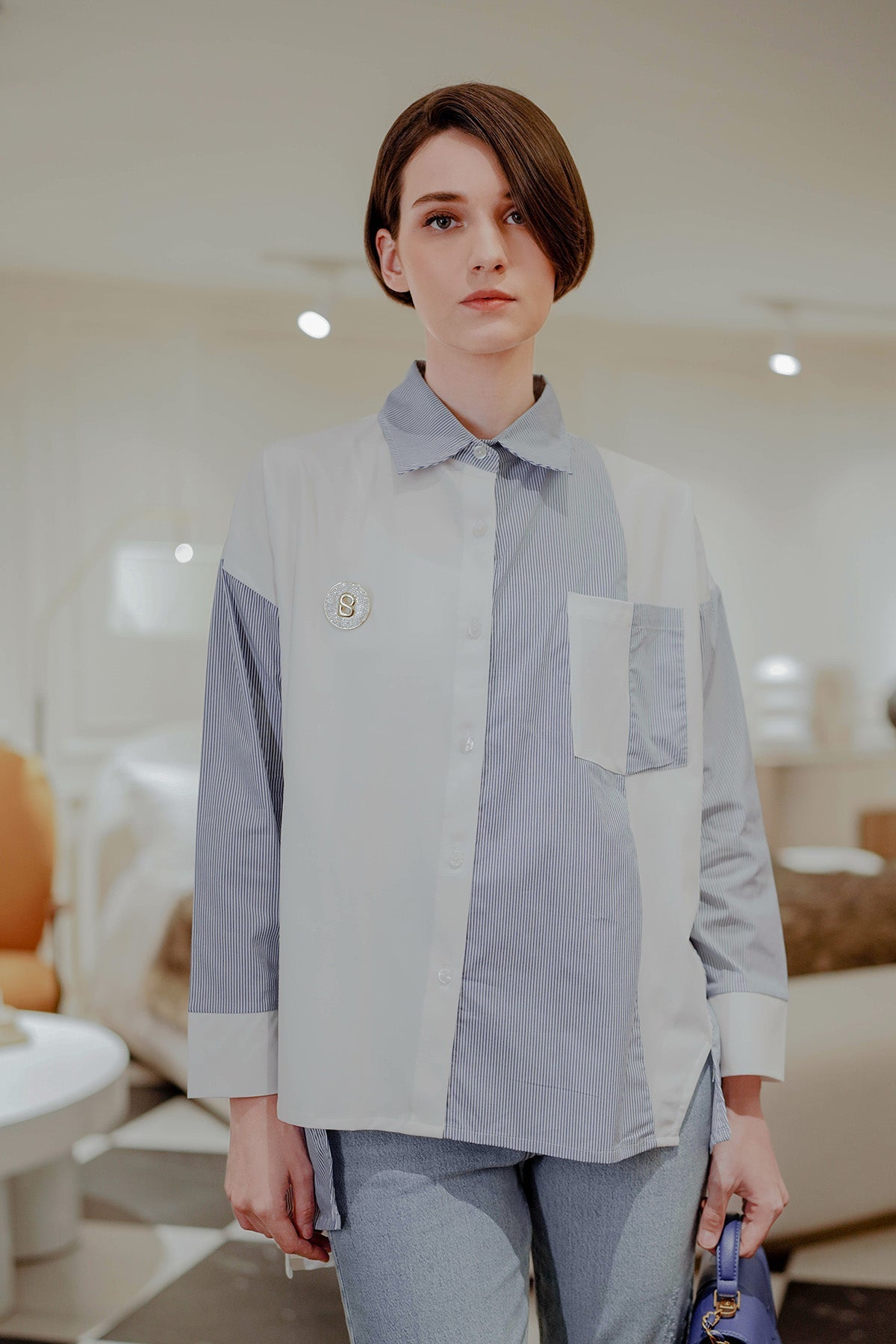 Oversized Combi Shirt - Blue