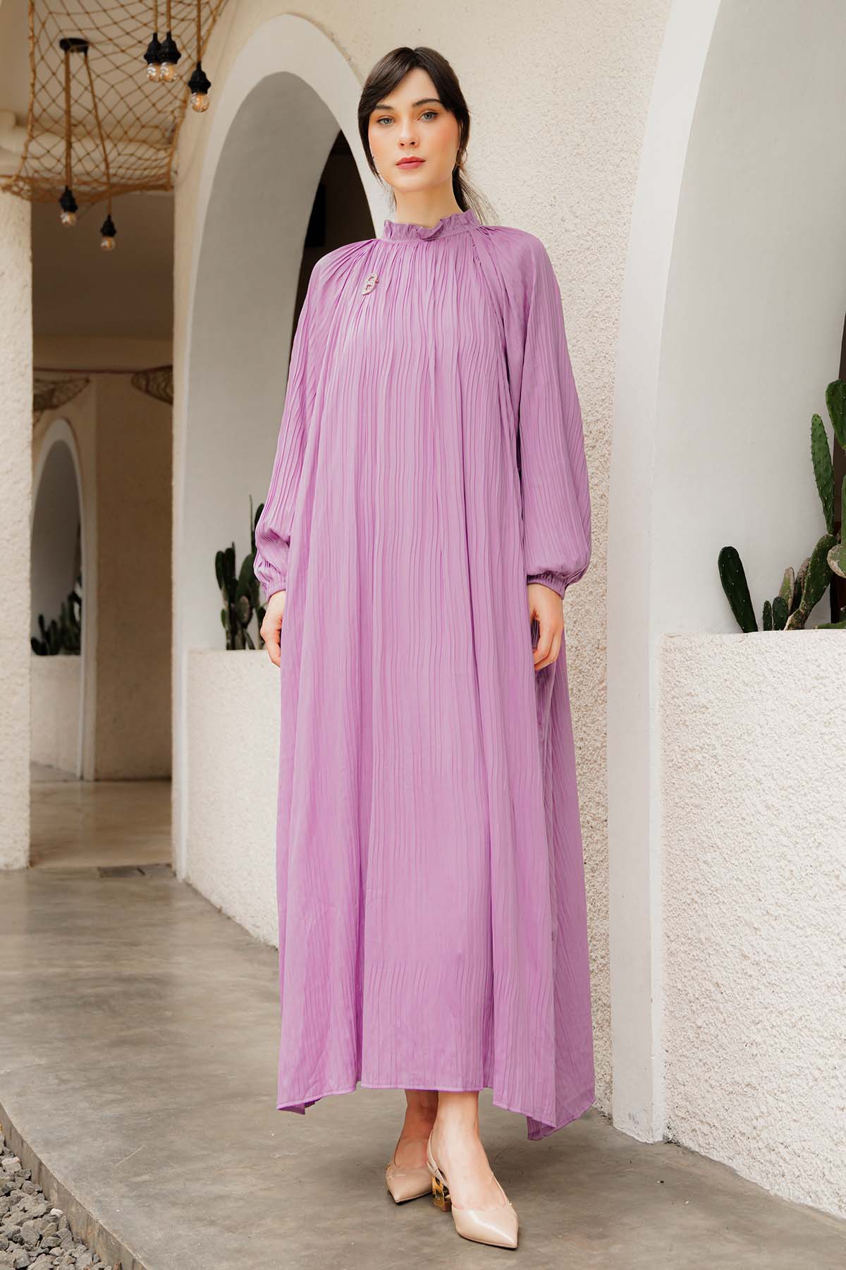 Pleated Long Dress - Purple