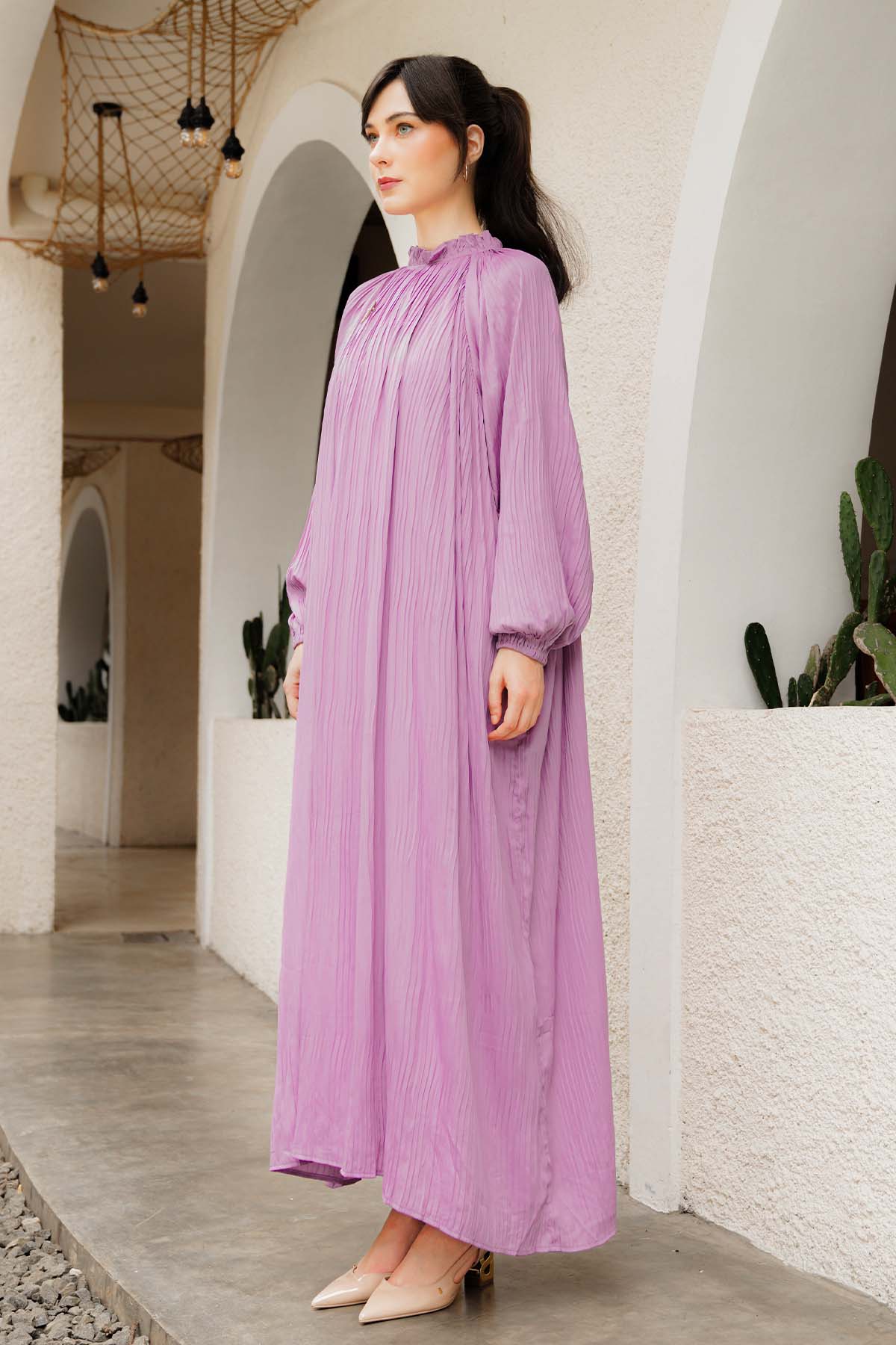 Pleated Long Dress - Purple