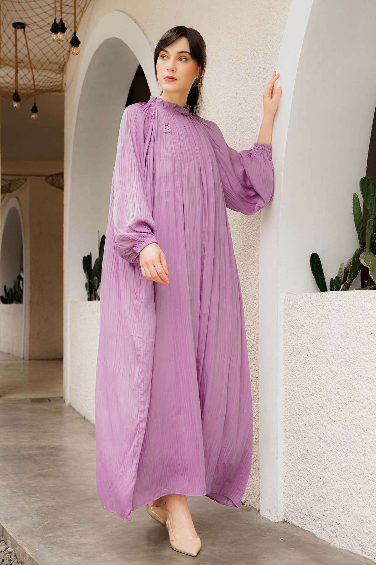 Pleated Long Dress - Purple