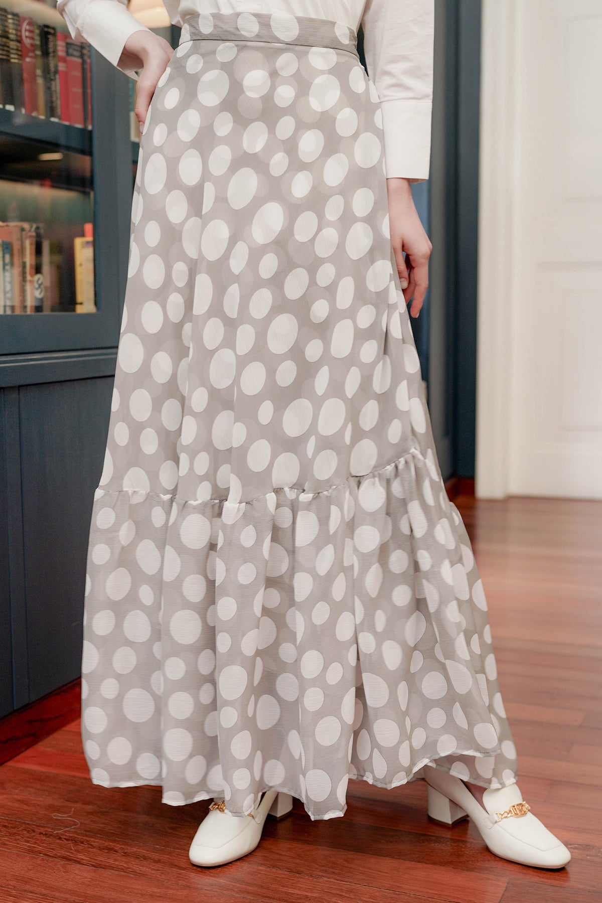 Polkadot Skirt With Gathered - Grey