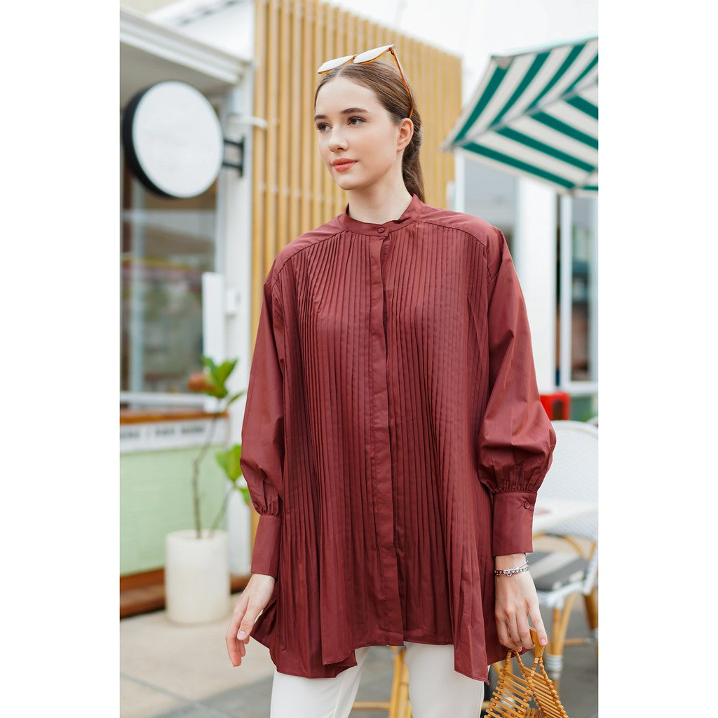 Pleated Shirt - Mahogany