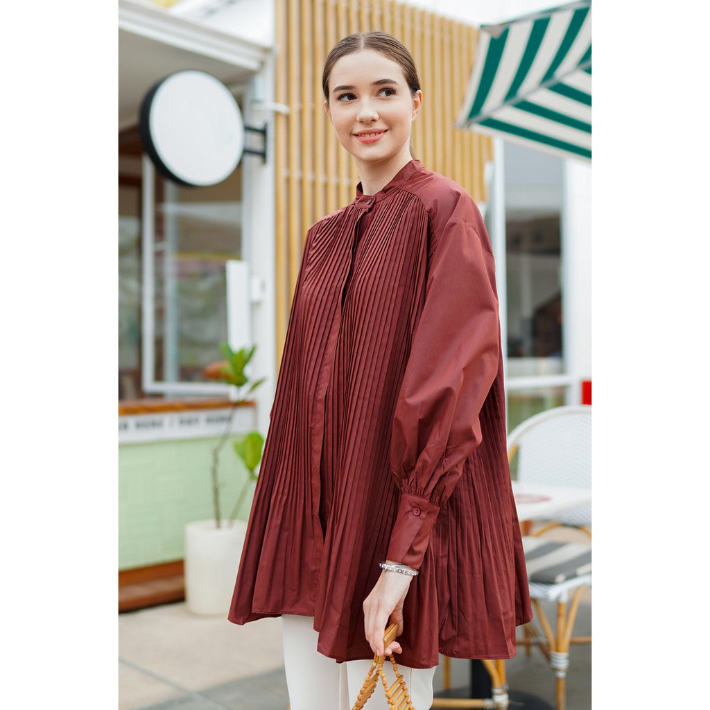 Pleated Shirt - Mahogany