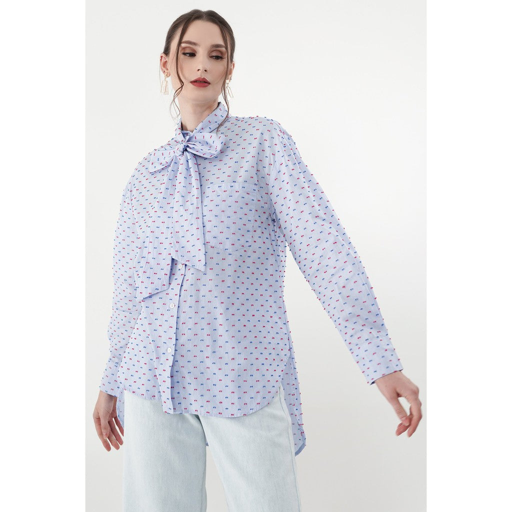 Polka Top with Tie - Blue