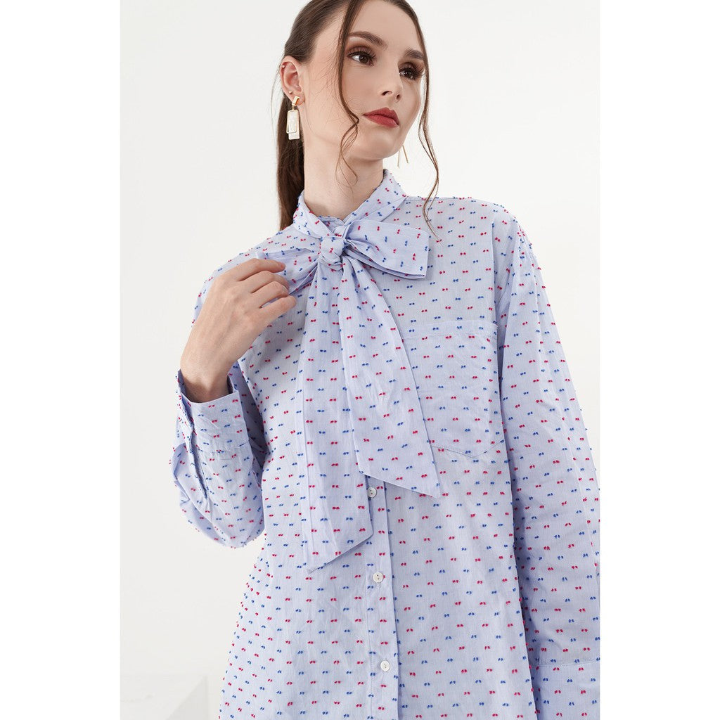 Polka Top with Tie - Blue