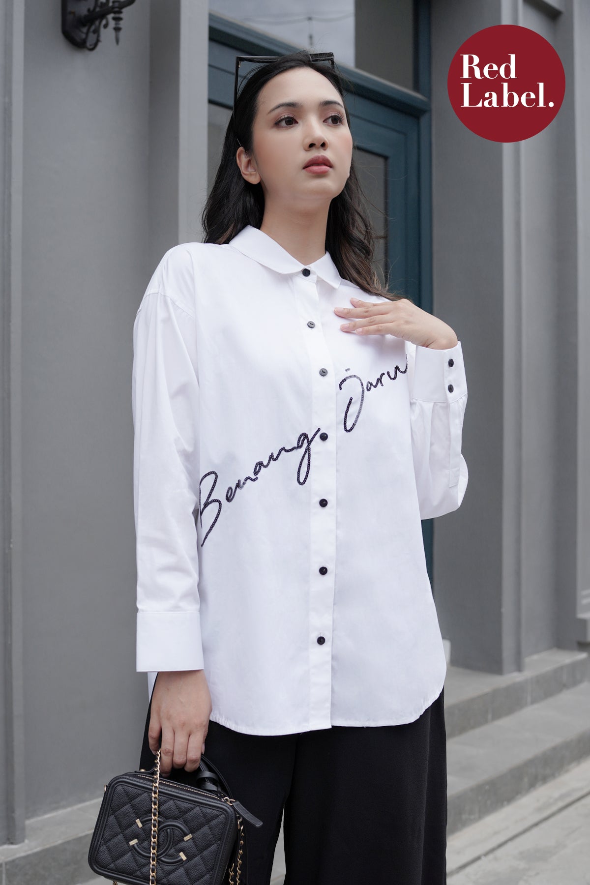 White Logo Sequin Shirt