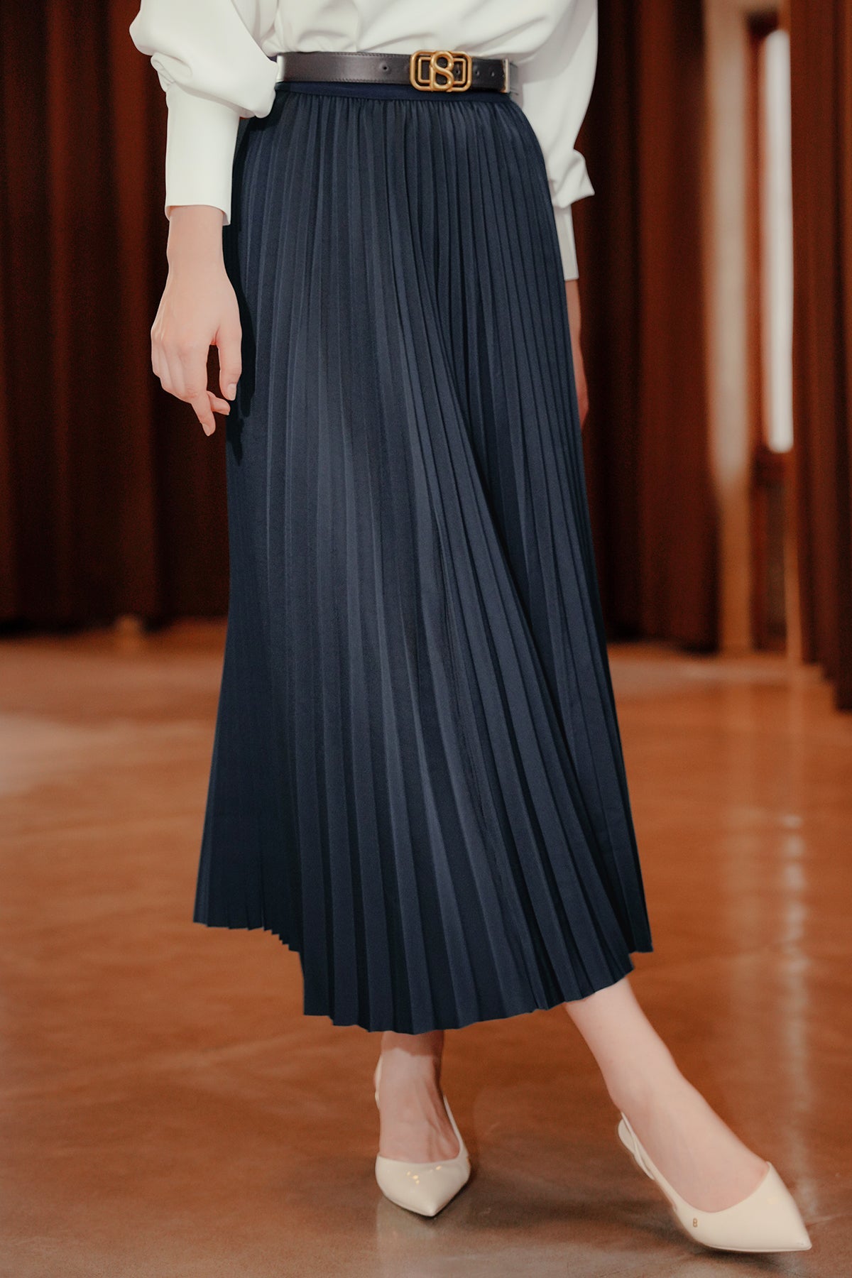 Serena Pleats Skirt - Navy