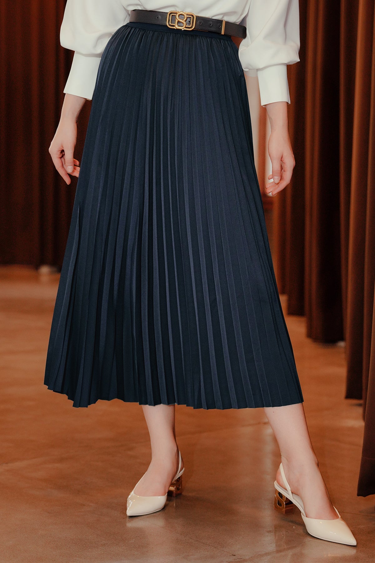 Serena Pleats Skirt - Navy