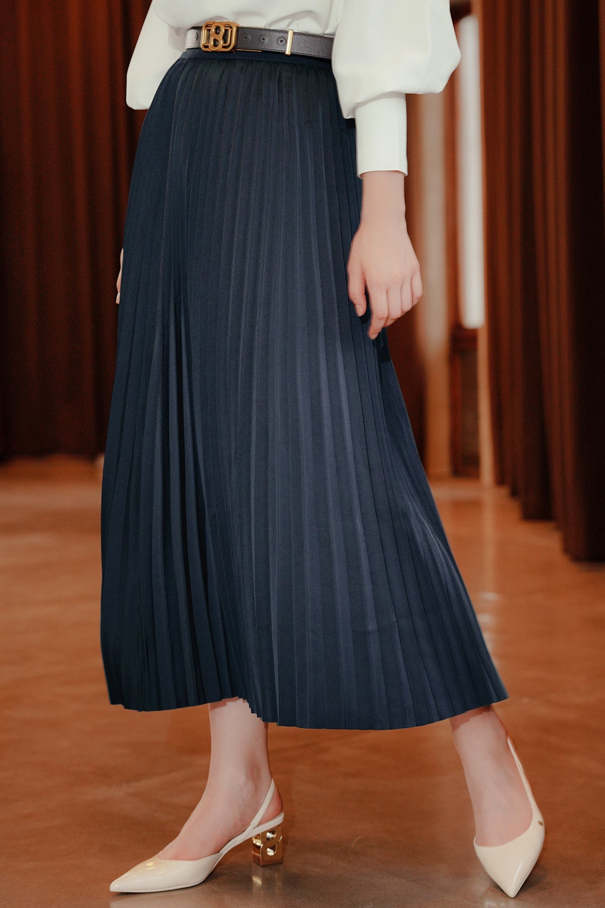 Serena Pleats Skirt - Navy