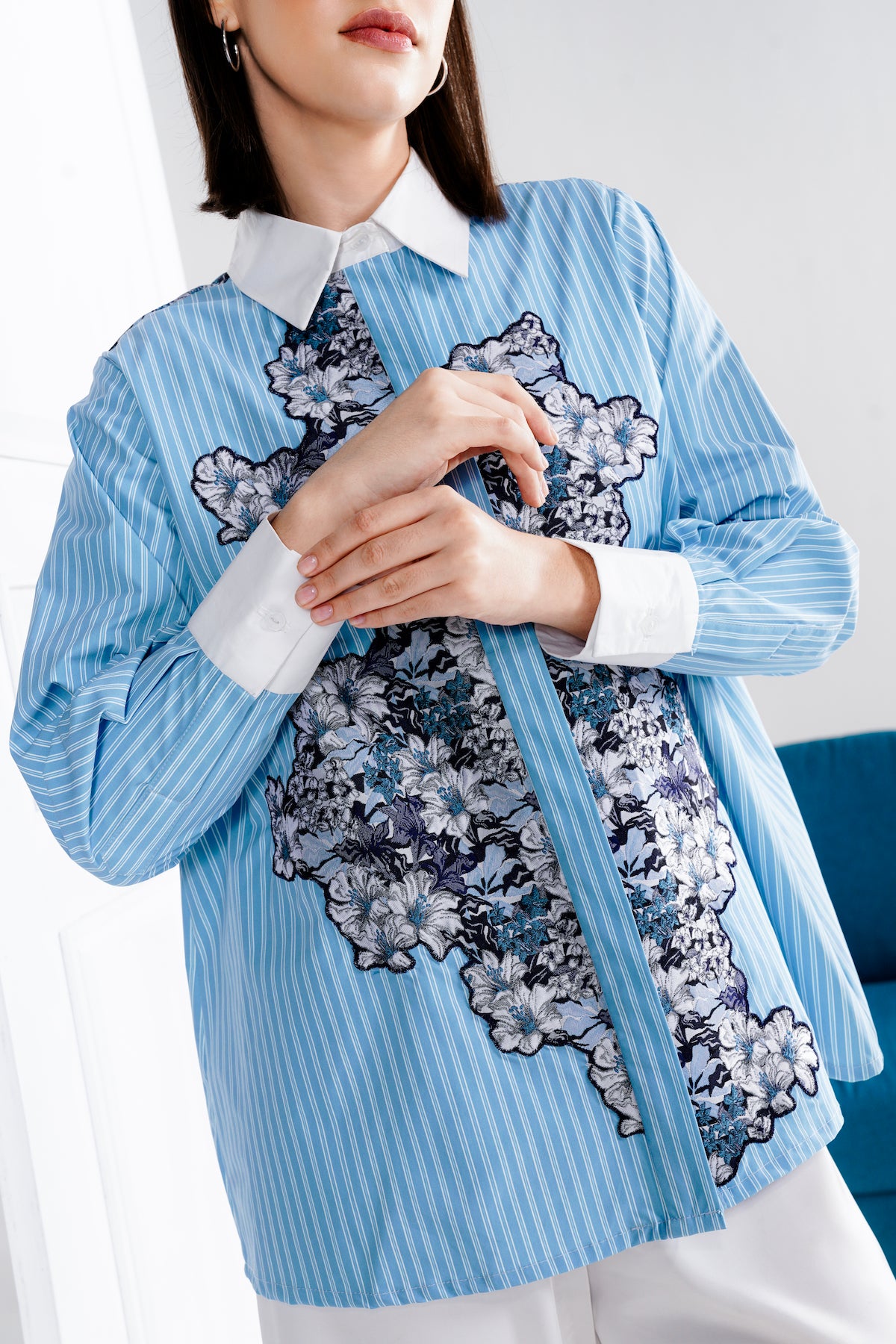 Serena Jacquard Shirt - Sky Blue