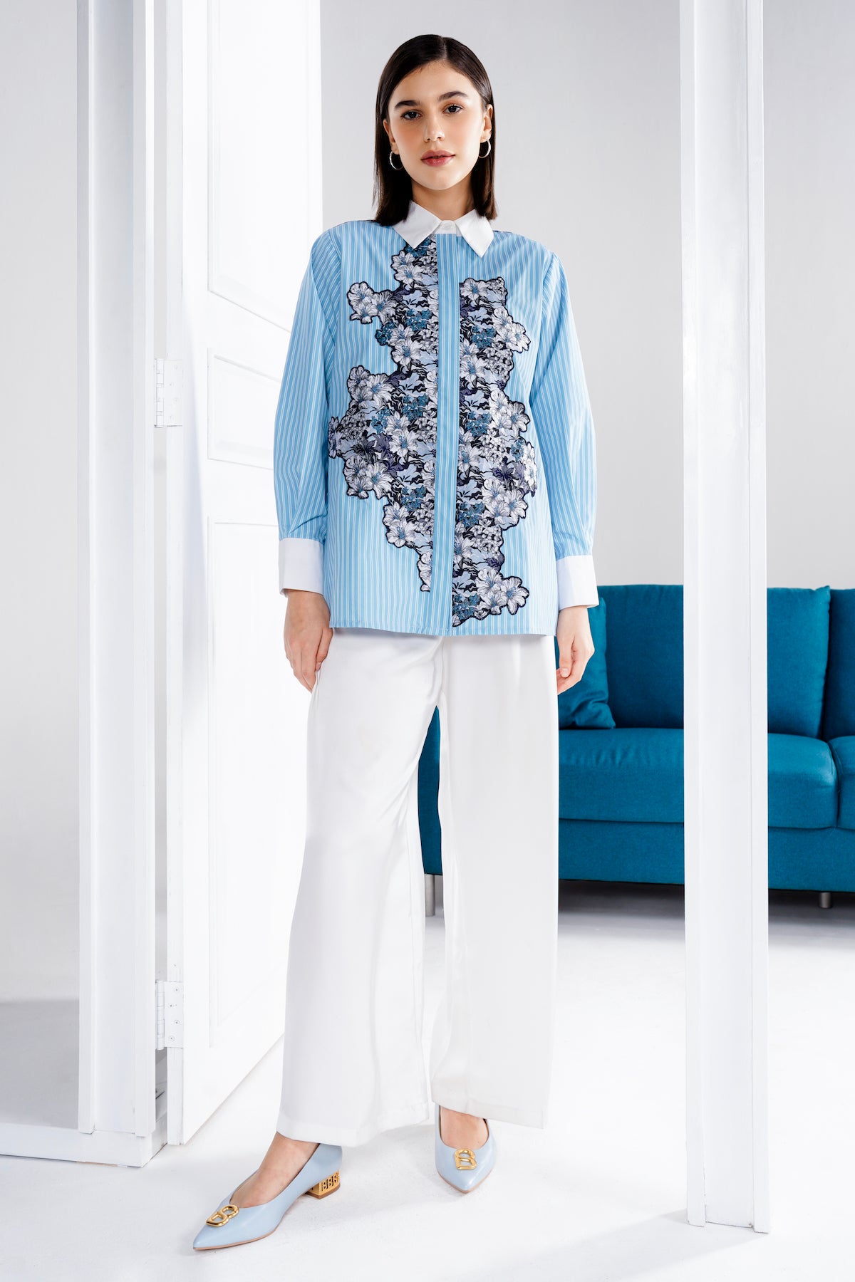 Serena Jacquard Shirt - Sky Blue