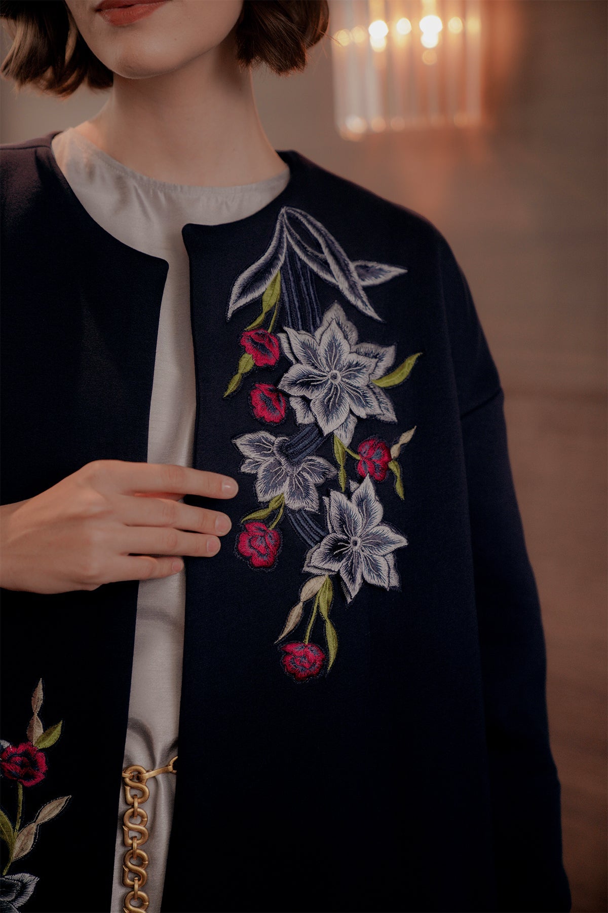 Shara Embroidered Outer - Navy