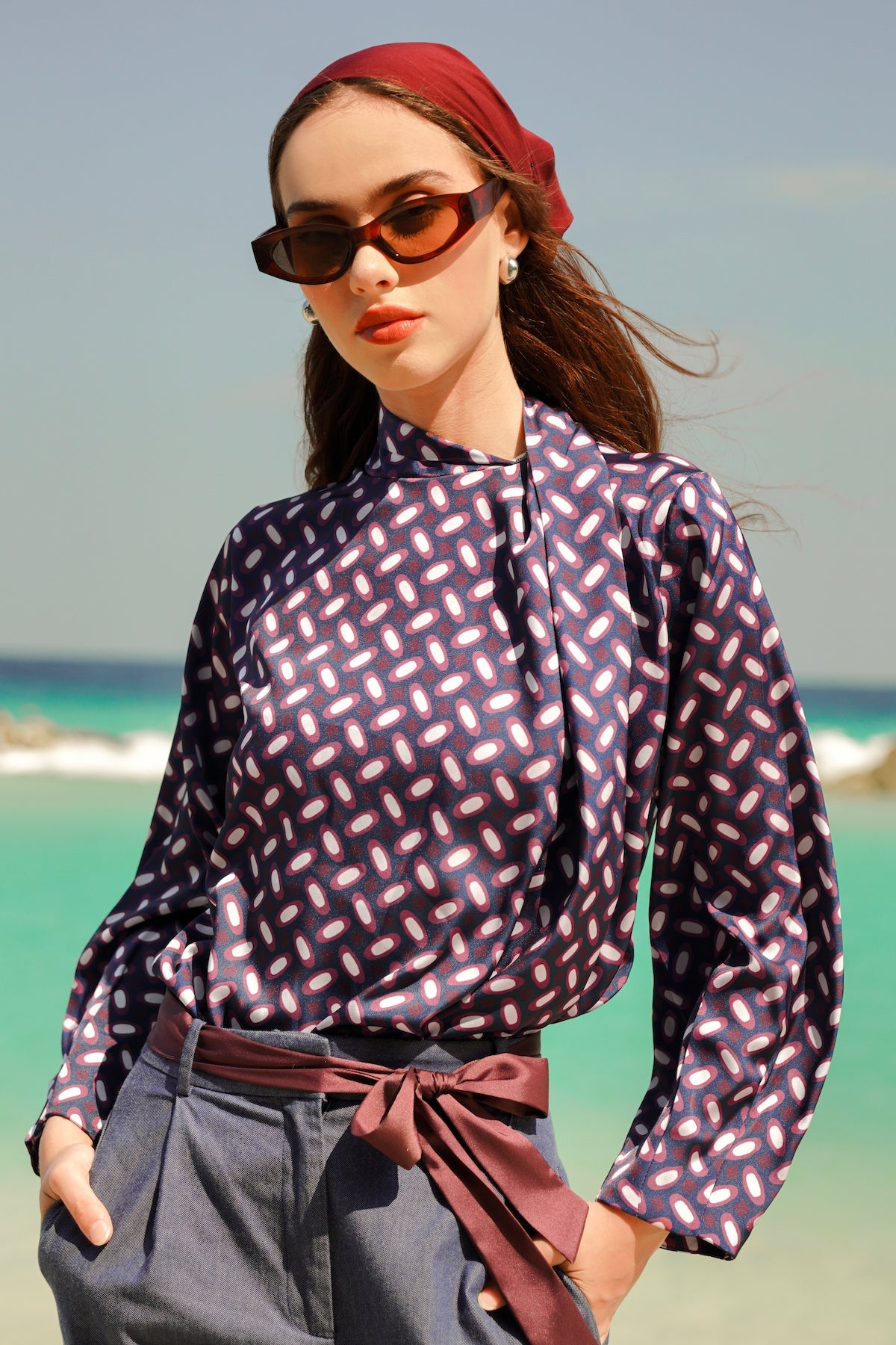 Sun-Kissed Drapery Blouse - Navy