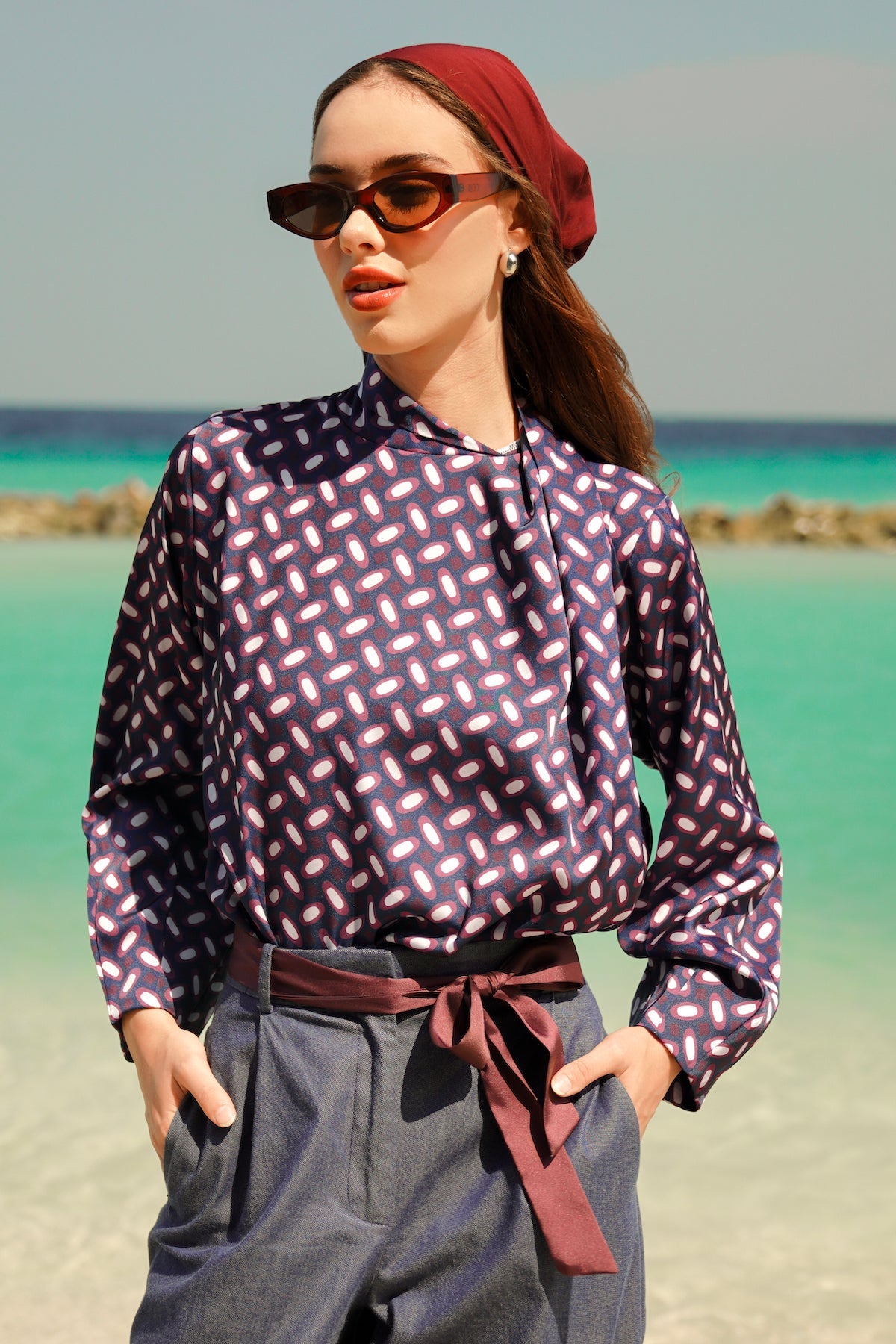 Sun-Kissed Drapery Blouse - Navy