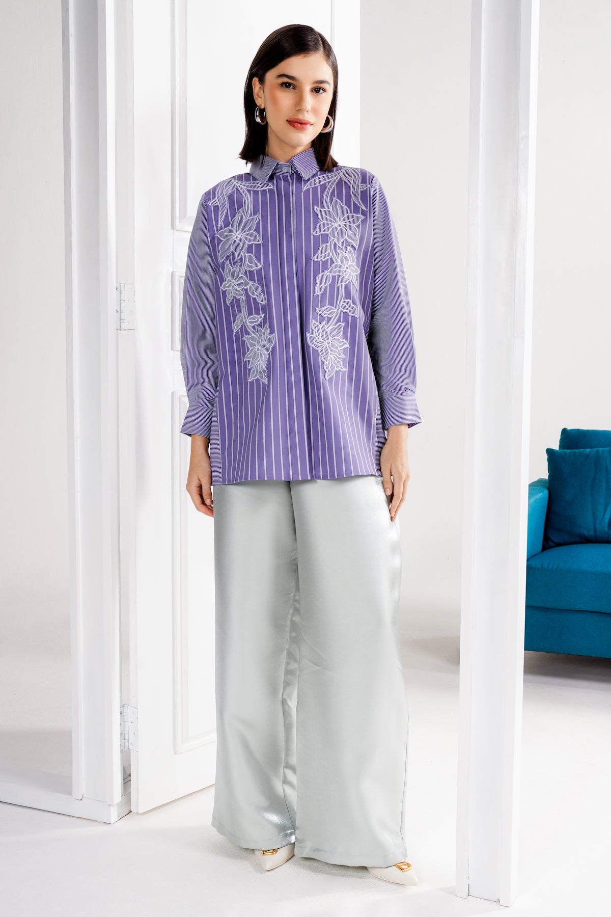 Tessa Embroidery Shirt - Purple