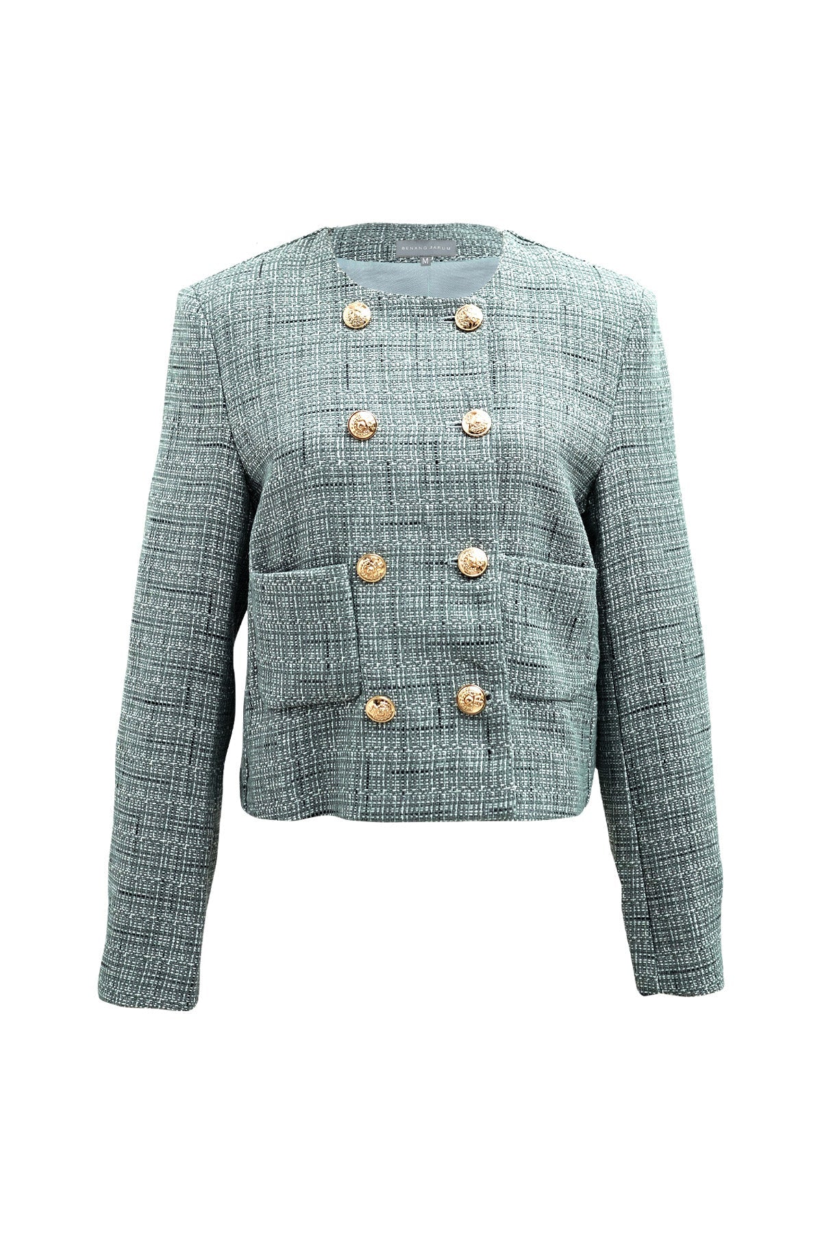 Tweed Crop Blazer - Aqua