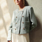 Tweed Crop Blazer - Aqua