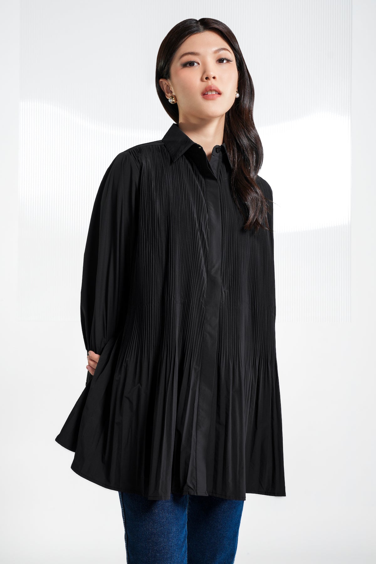 Vivian Pleated Shirt - Black