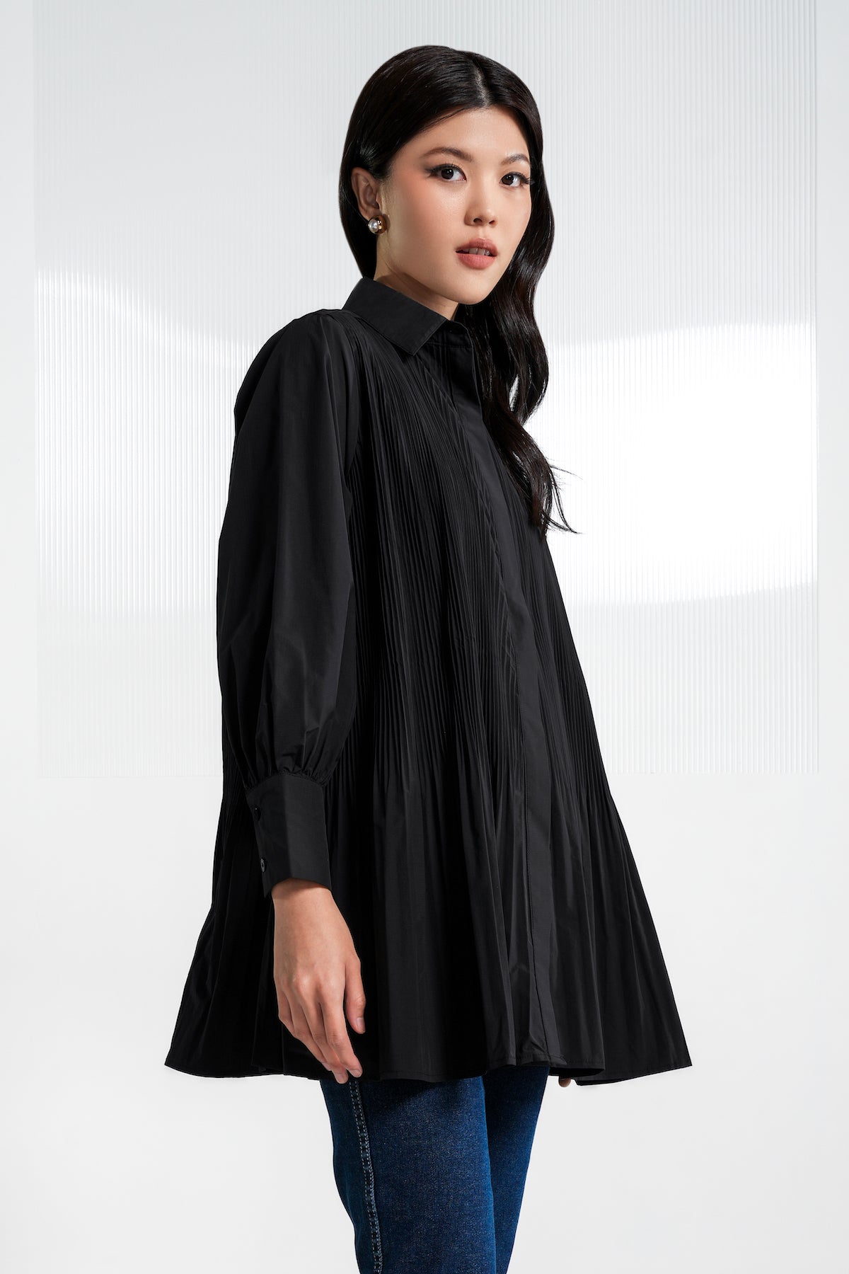 Vivian Pleated Shirt - Black