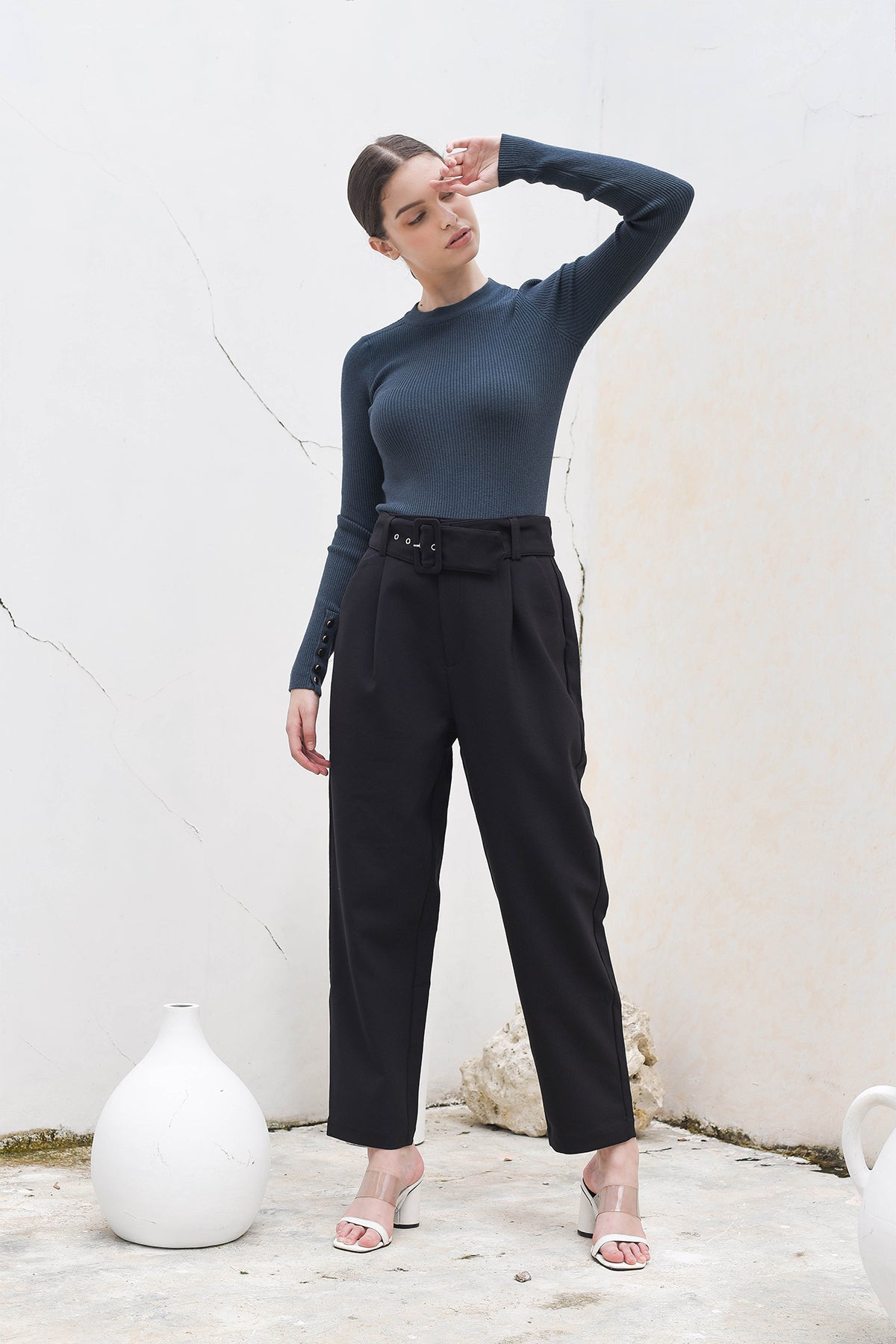 Black Belted Peg Pants