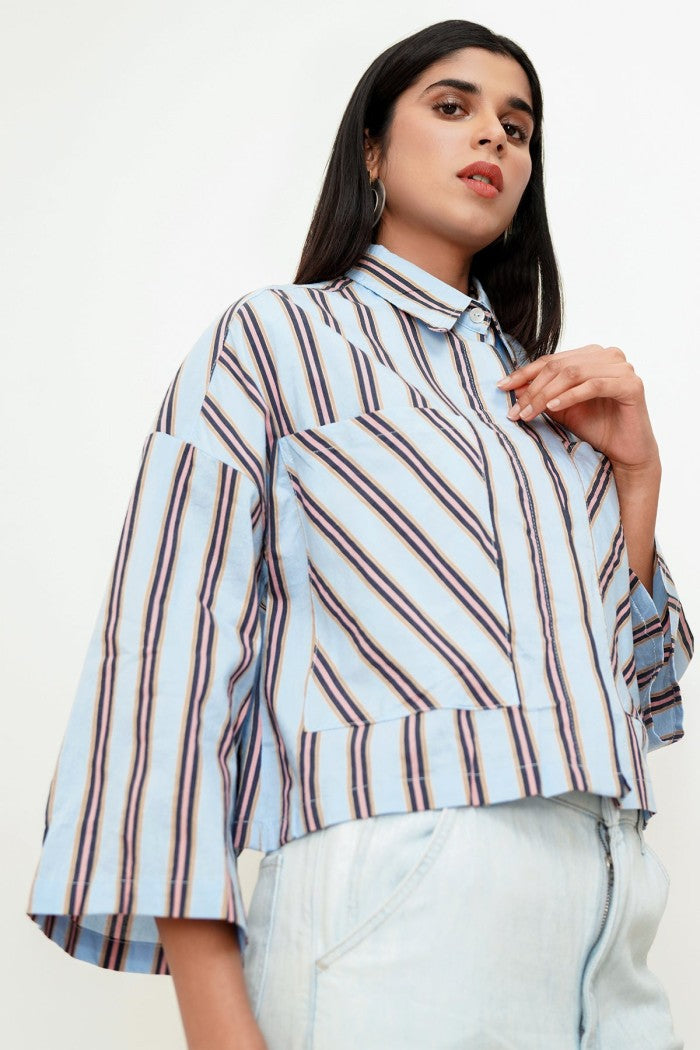 Gaia Crop Shirt - Blue