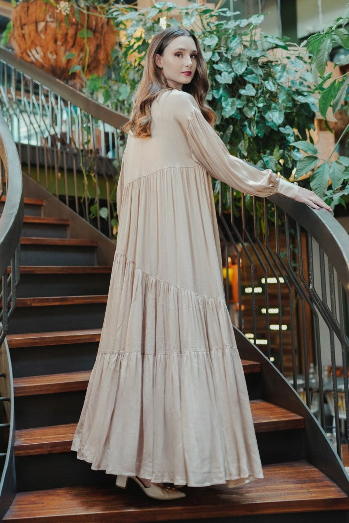 Meza Tiered Maxi Dress - Beige