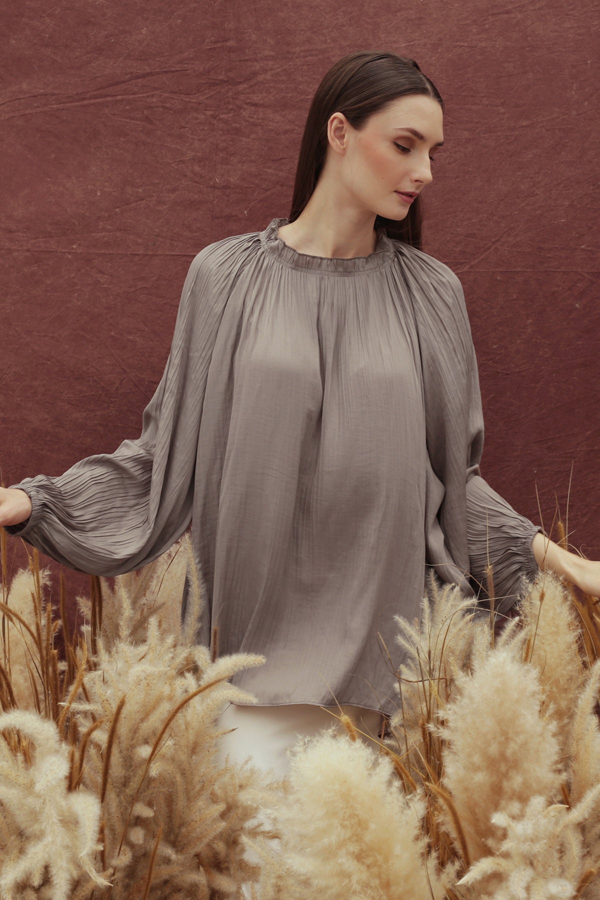 Pleats Blouse - Light Grey