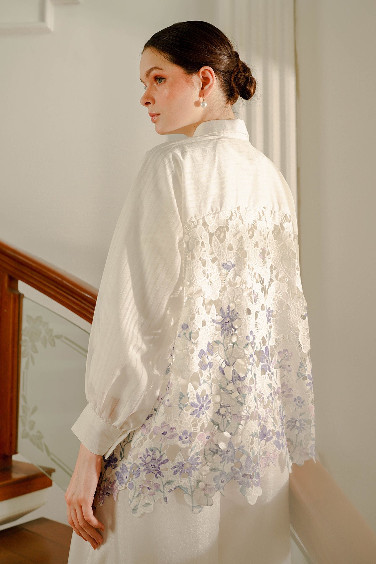 Marsha Mix Lace Shirt - White