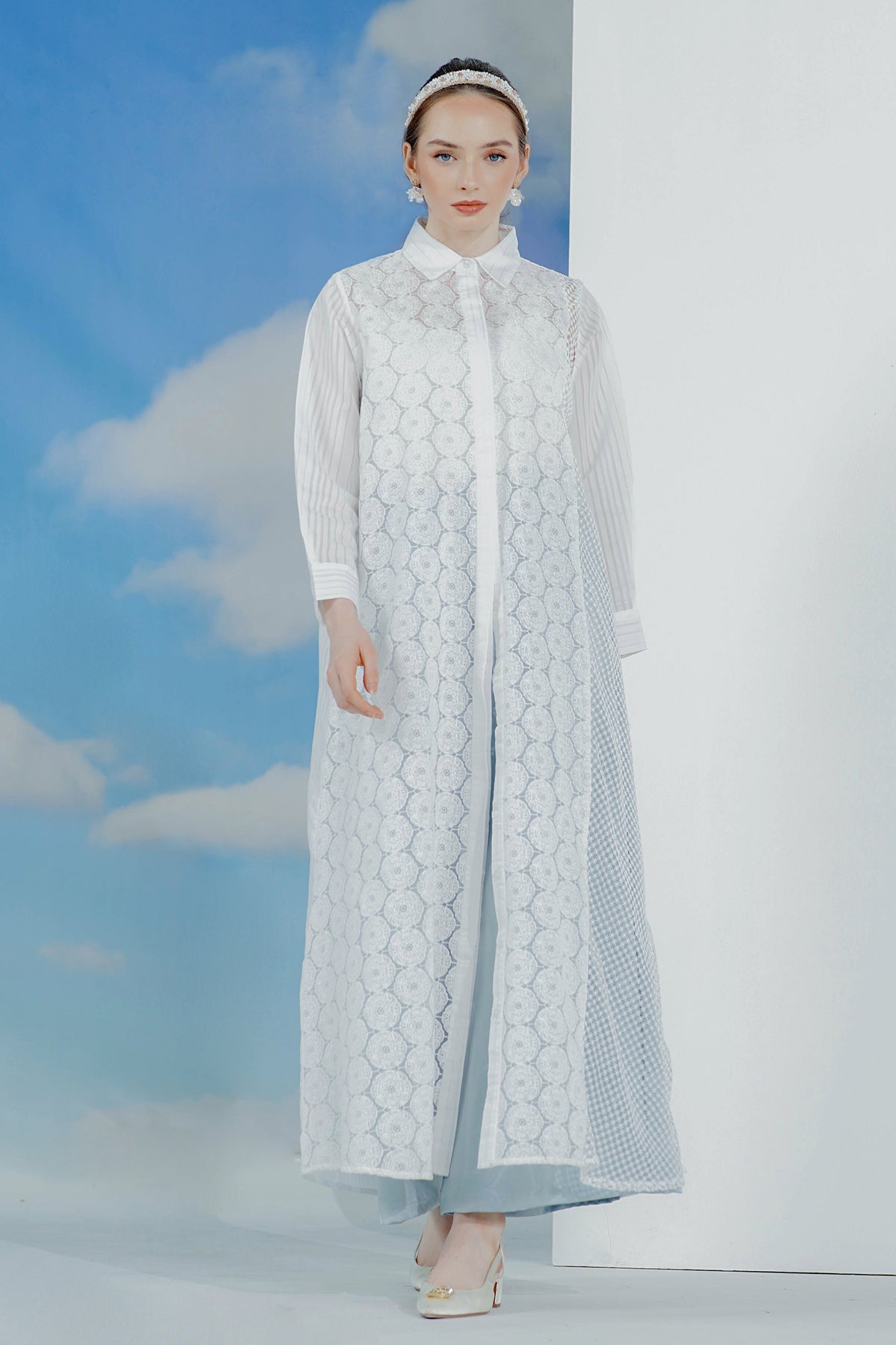 Elmira Lace Shirt Dress - White