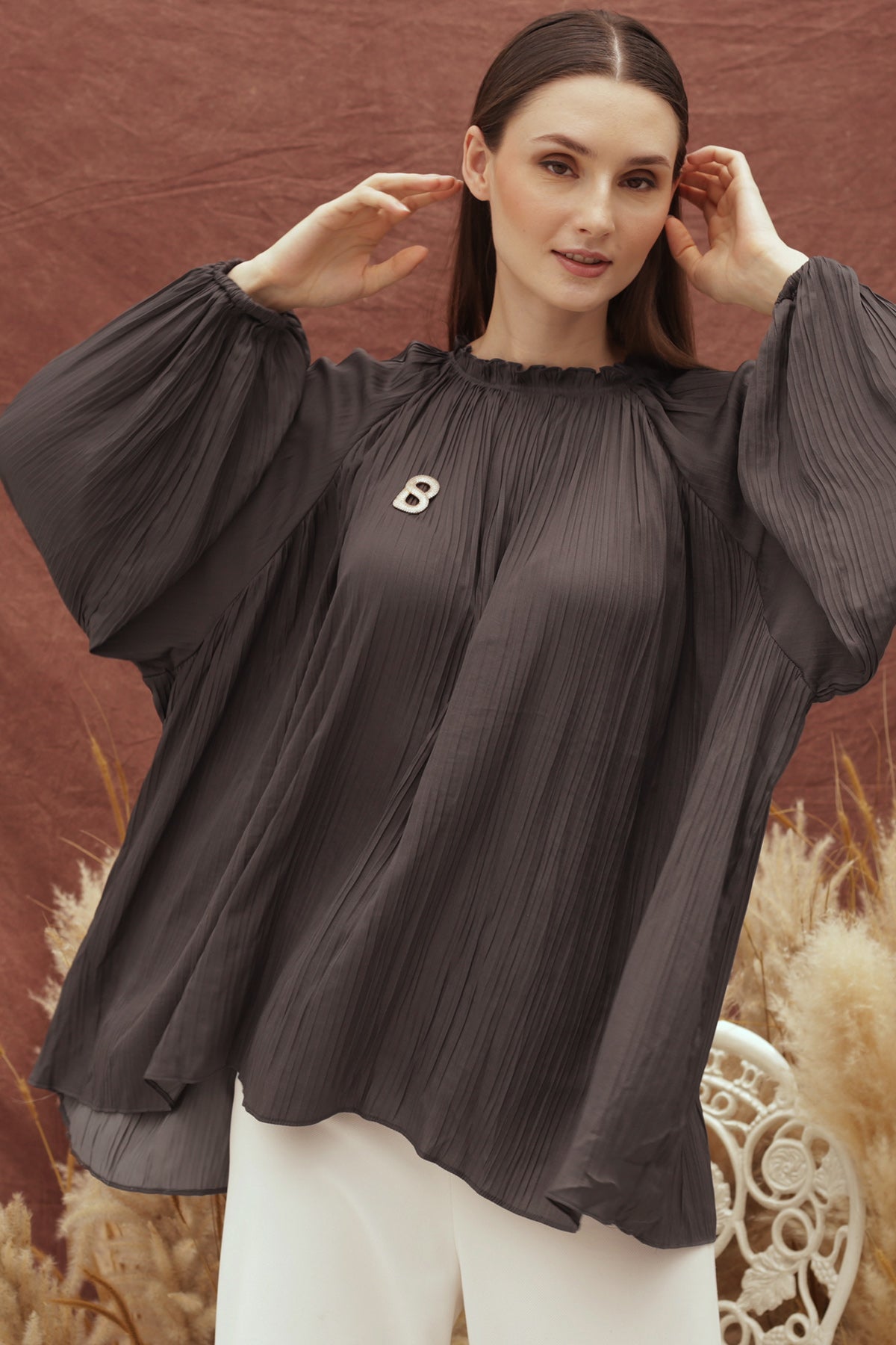 Pleats Blouse - Dark Grey