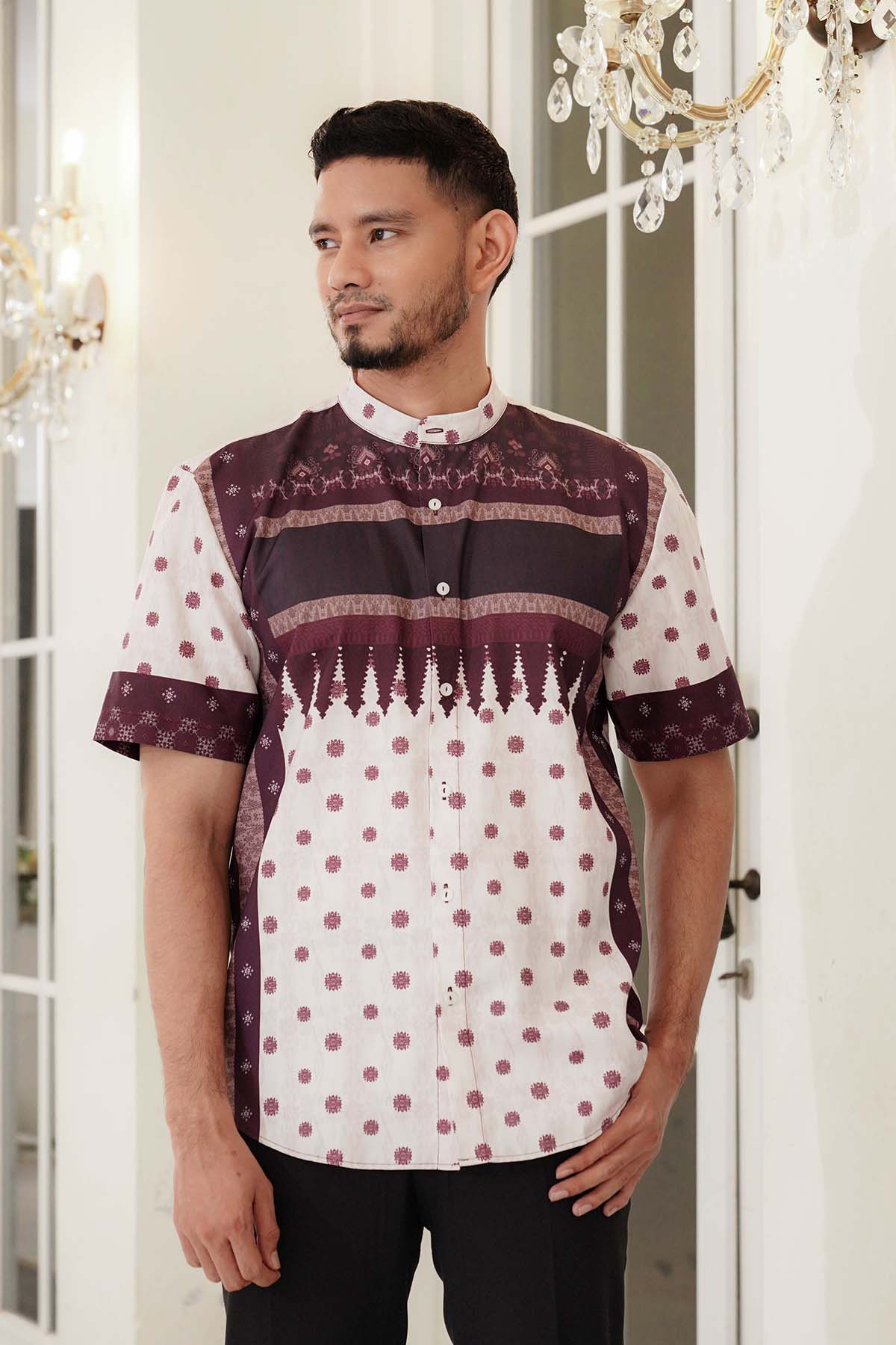 Benang Pelangi Gending Men Shirt Short Sleeve - Maroon