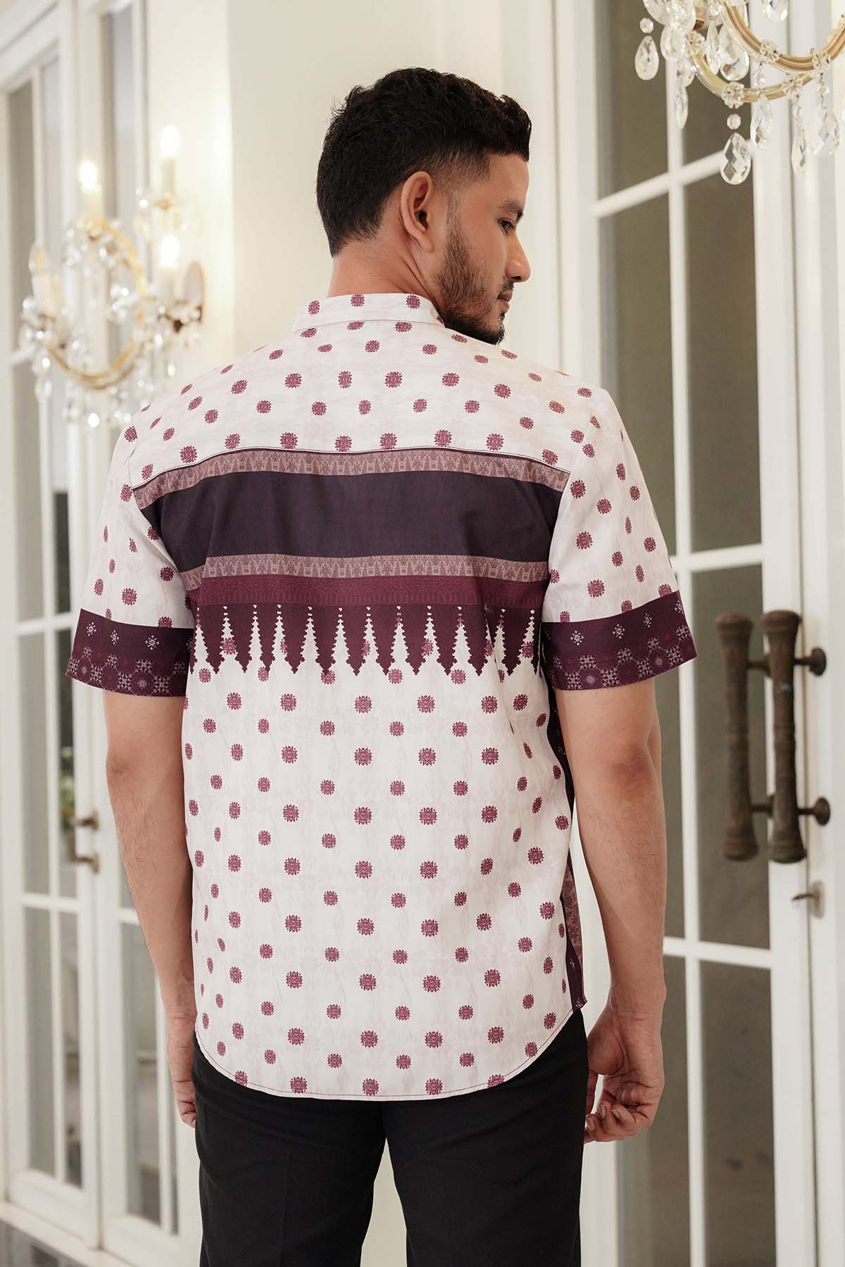 Benang Pelangi Gending Men Shirt Short Sleeve - Maroon