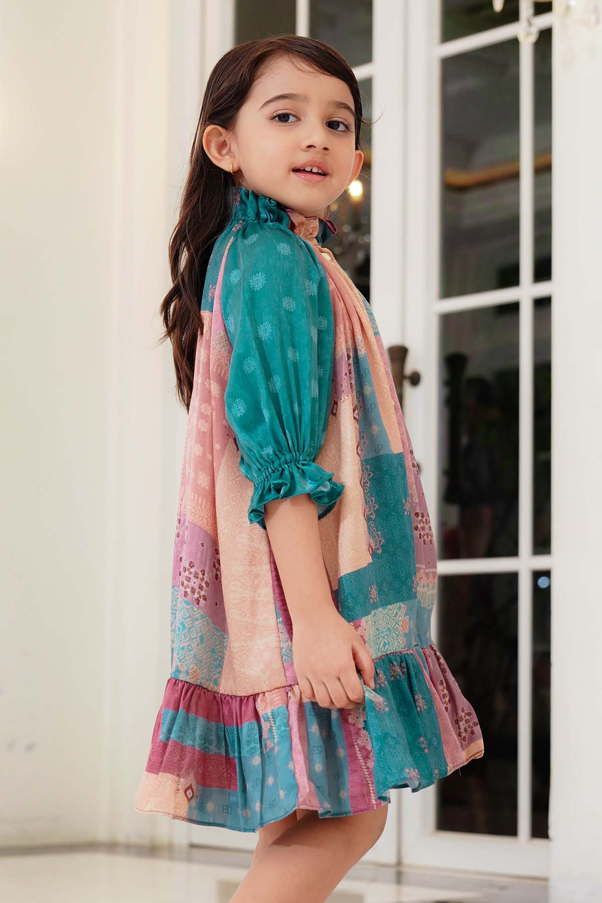 Benang Pelangi Musi Kids Ruffle Dress - Teal