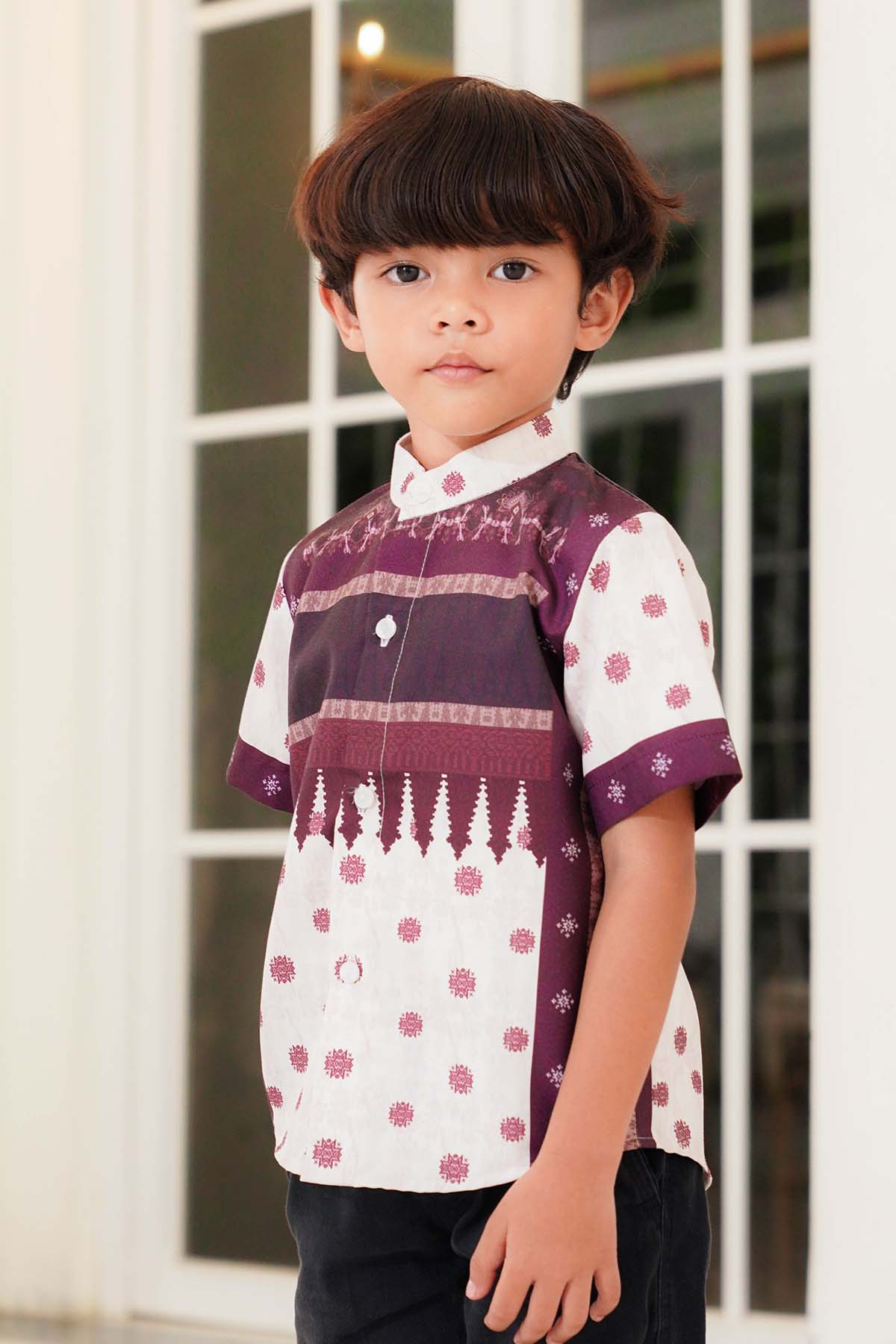 Benang Pelangi Nalanda Kids Shirt Short Sleeve - Maroon