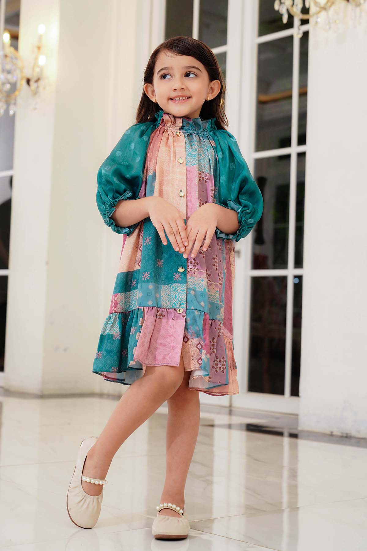 Benang Pelangi Musi Kids Ruffle Dress - Teal