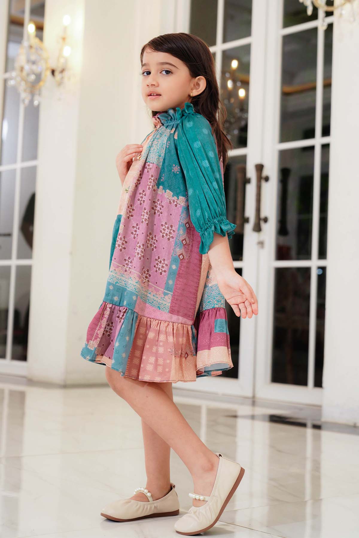 Benang Pelangi Musi Kids Ruffle Dress - Teal