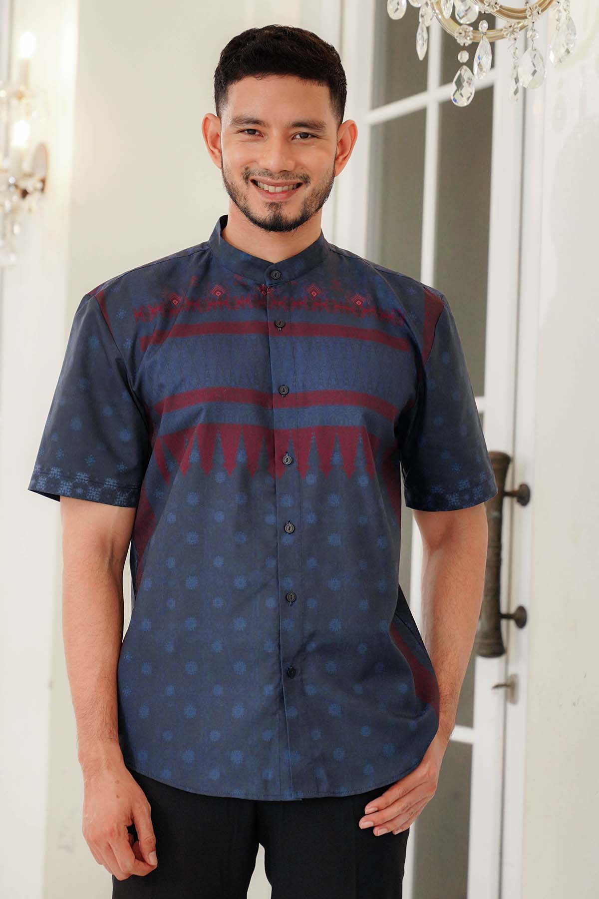 Benang Pelangi Gending Men Shirt Short Sleeve - Navy