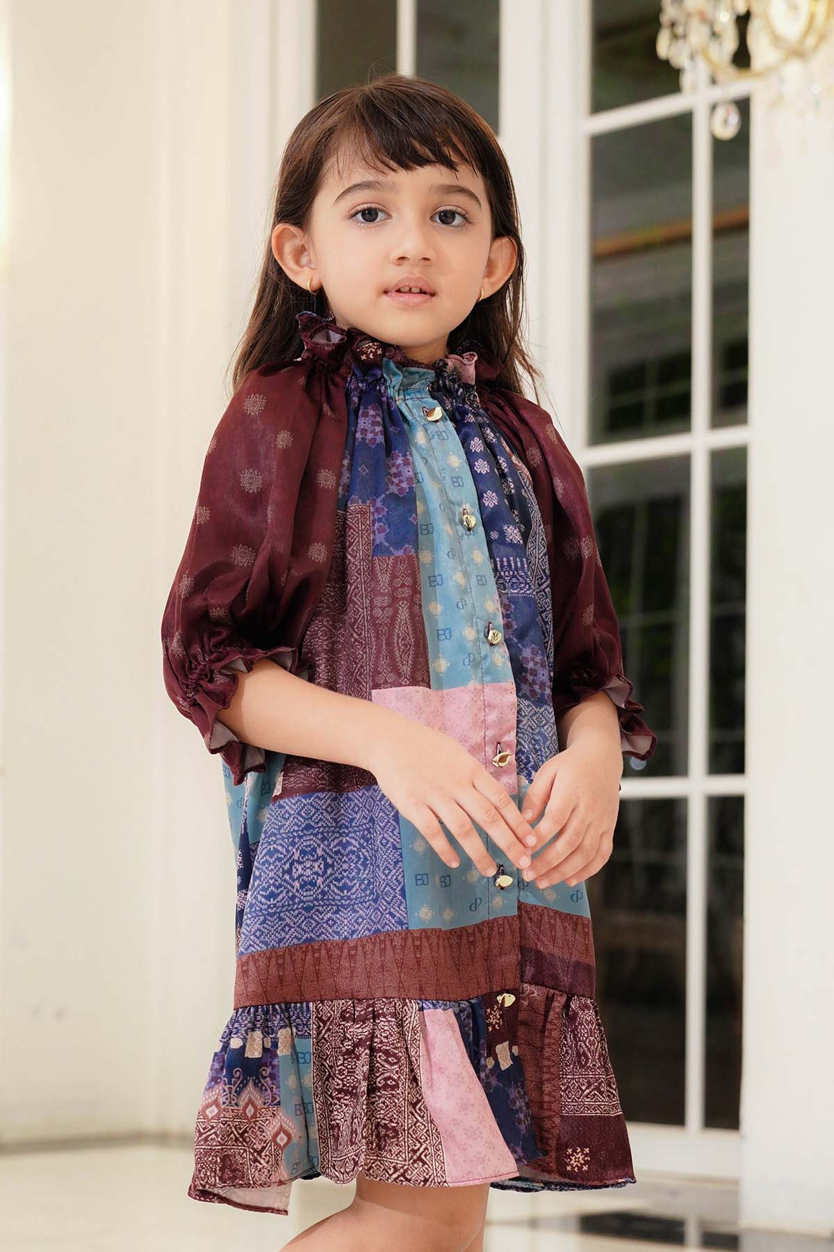 Benang Pelangi Musi Kids Ruffle Dress - Maroon