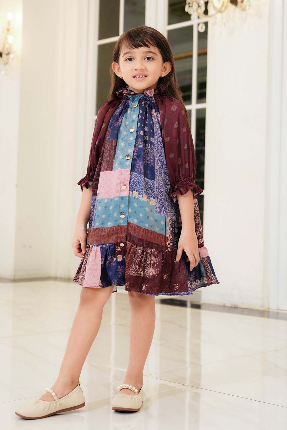 Benang Pelangi Musi Kids Ruffle Dress - Maroon