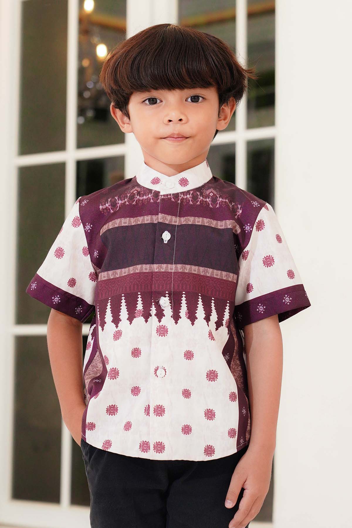 Benang Pelangi Nalanda Kids Shirt Short Sleeve - Maroon