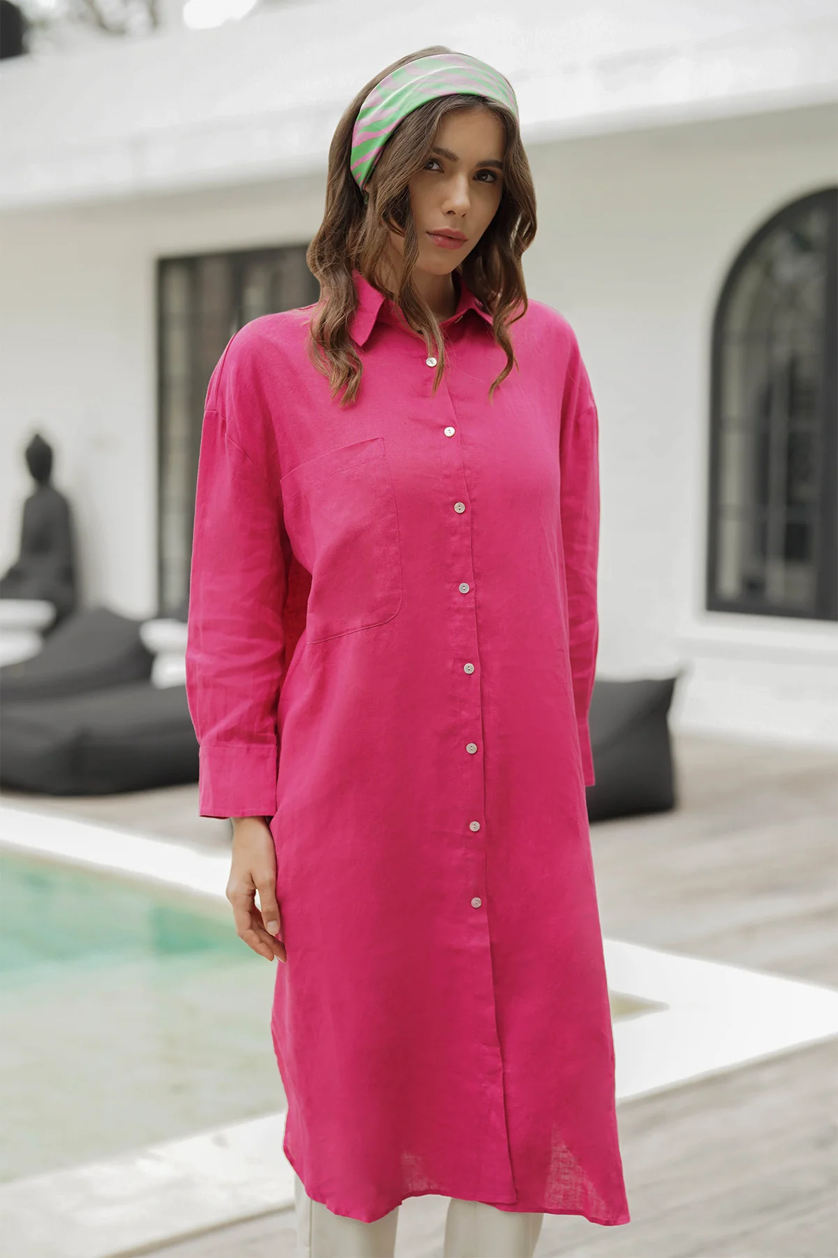 Dara Shirt Dress - Fuschia