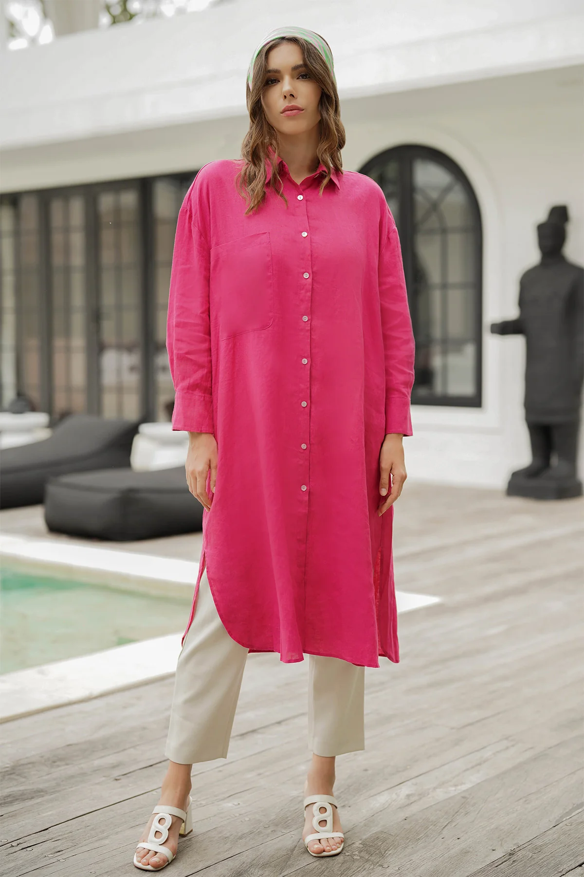 Dara Shirt Dress - Fuschia