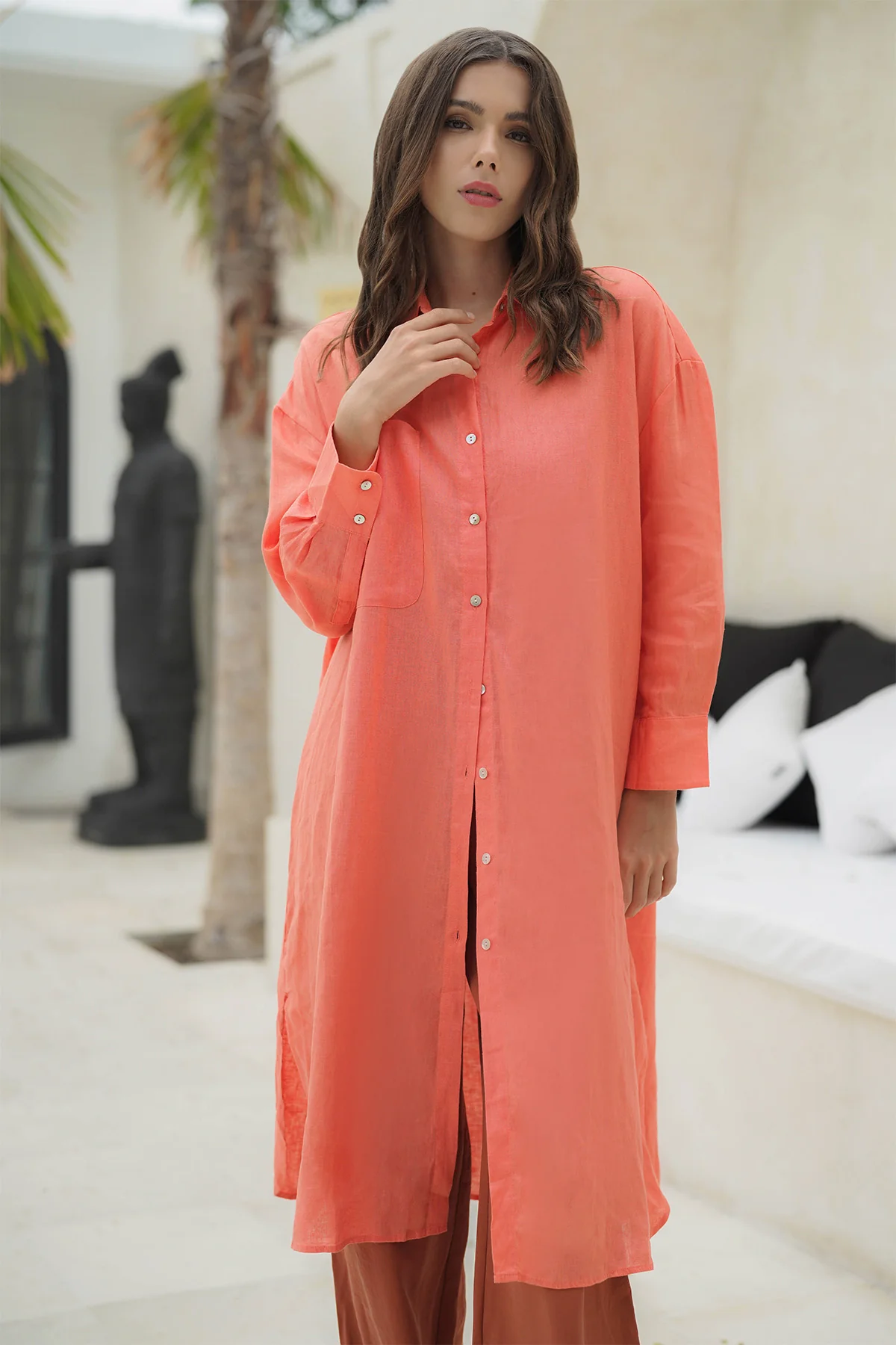 Dara Shirt Dress - Coral