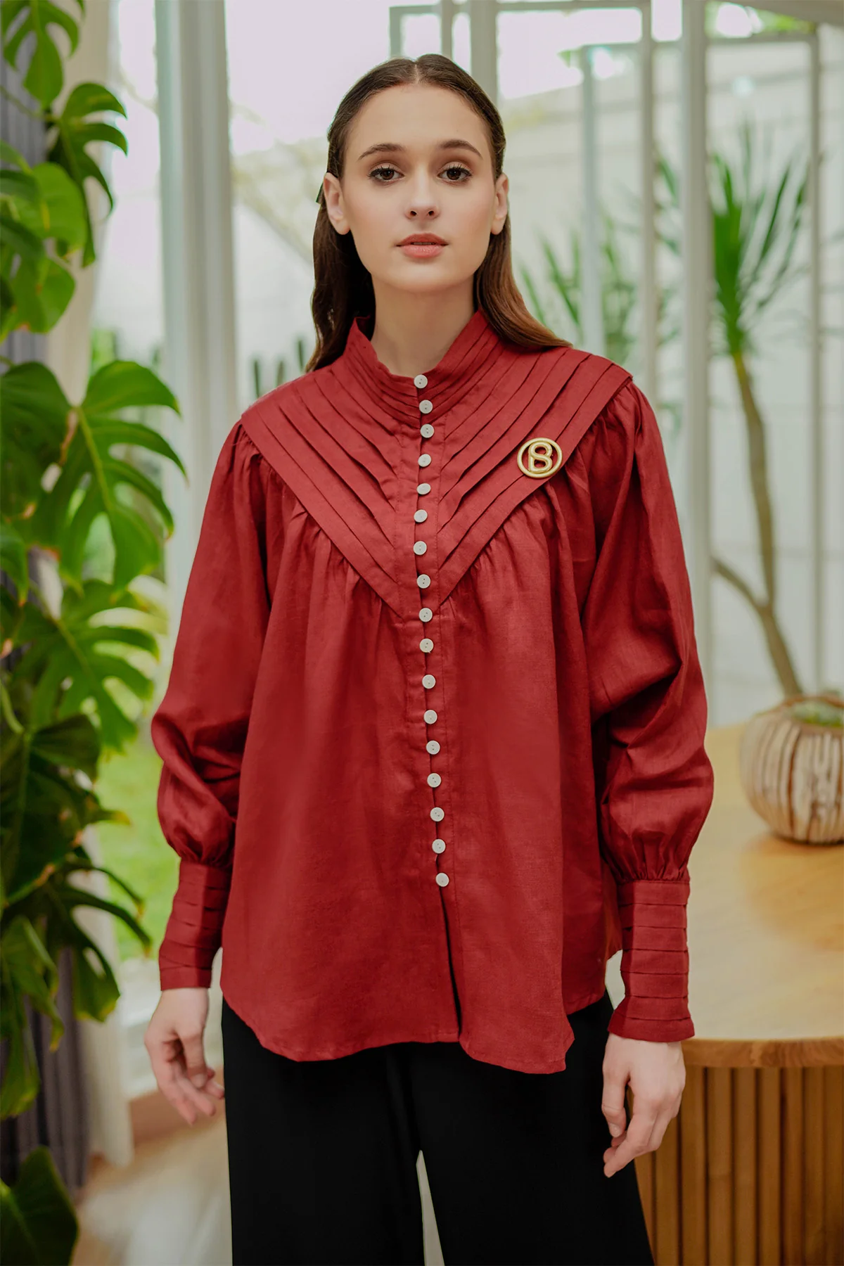 Celiana Shirt with Ruffle - Maroon