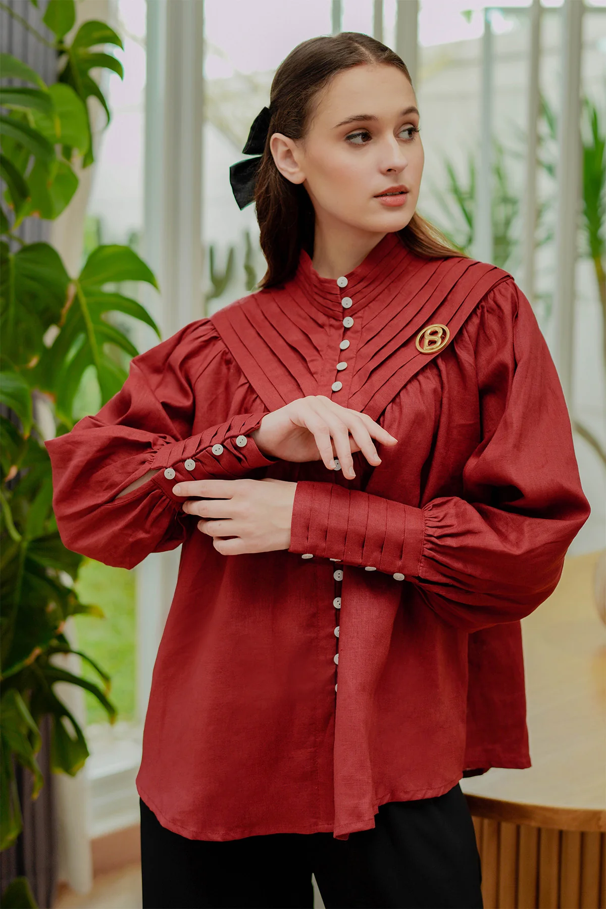 Celiana Shirt with Ruffle - Maroon