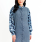 Arnia Mix Fabric Long Shirt - Blue