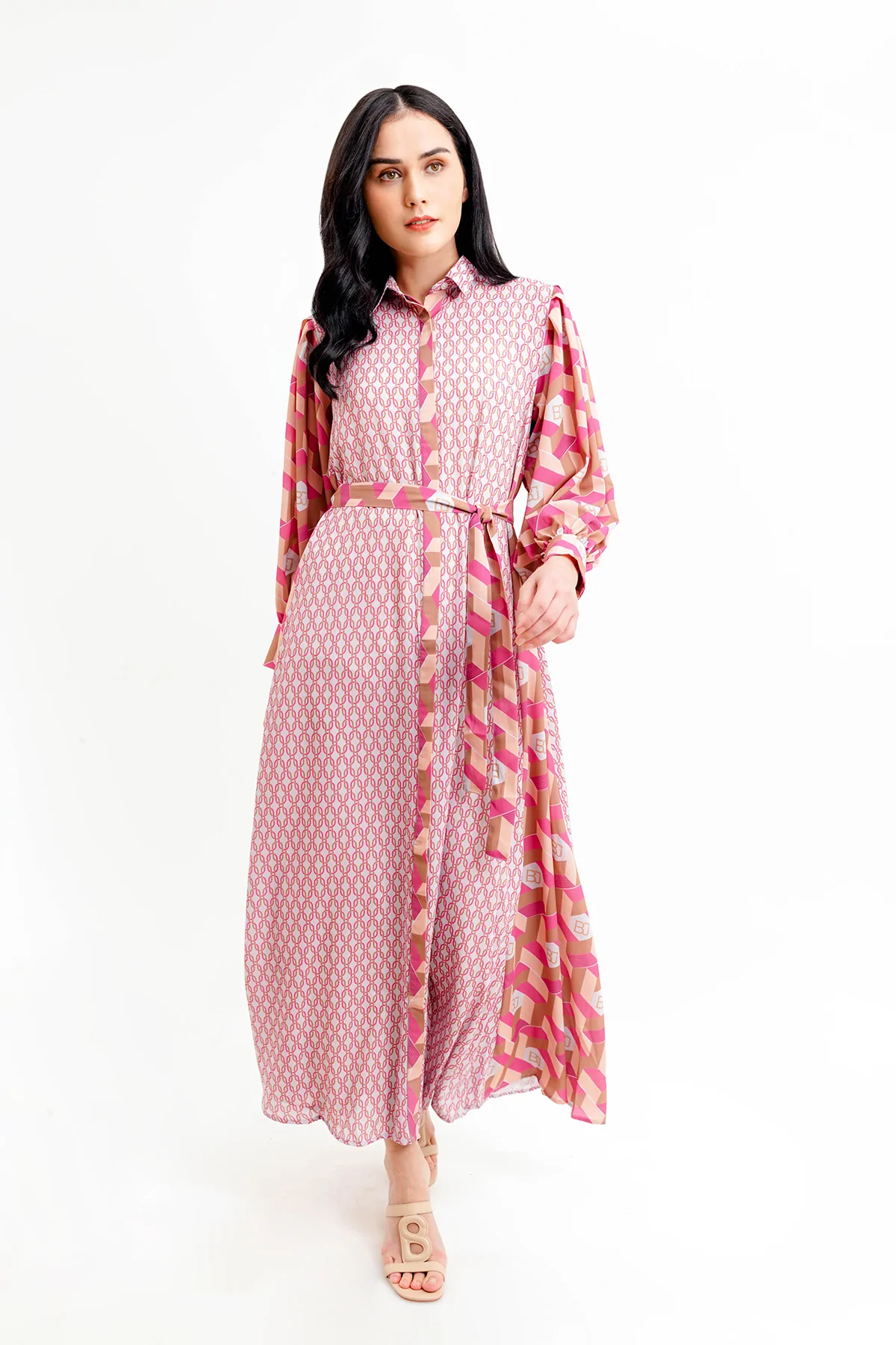 Arnia Shirt Dress with Belt - Pink