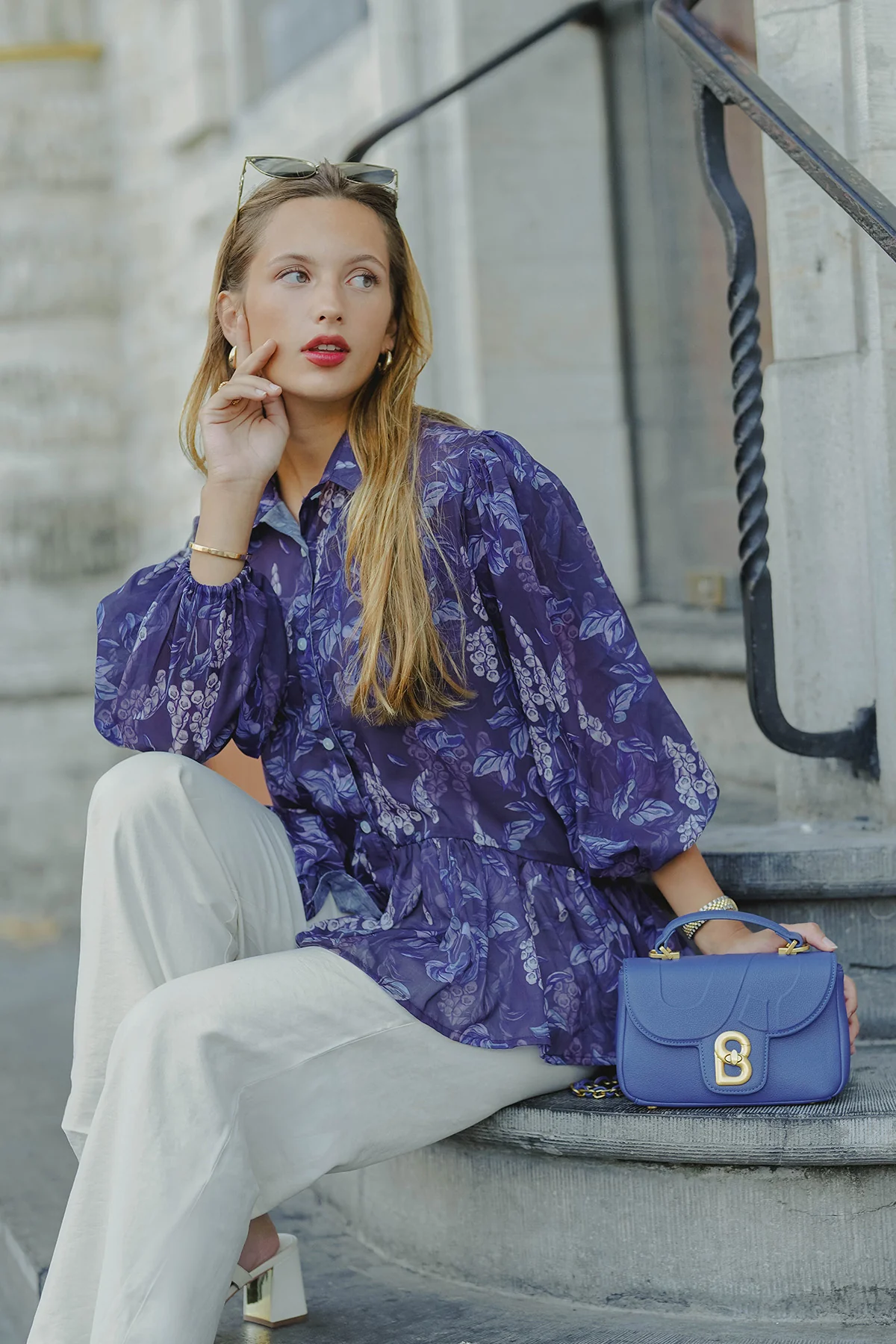 Sweet Pea Peplum Shirt - Navy