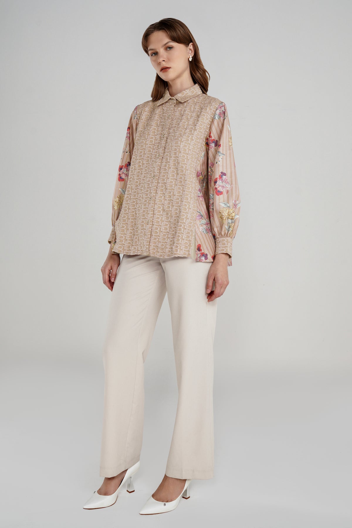 Floral Symphony Mix Fabric Shirt - Blossom